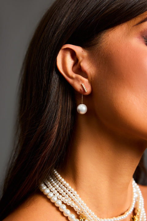 Talia Diamond Pearl Mini Earrings by Bella Barnett