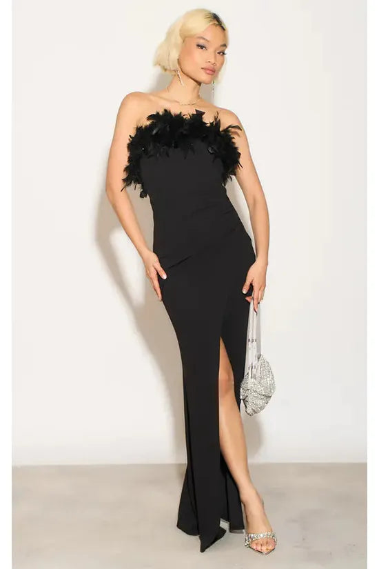 Sophia Maxi Wrap Feather Dress SOPHBLACK