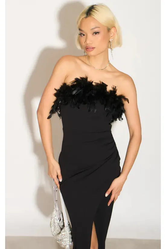 Sophia Maxi Wrap Feather Dress SOPHBLACK