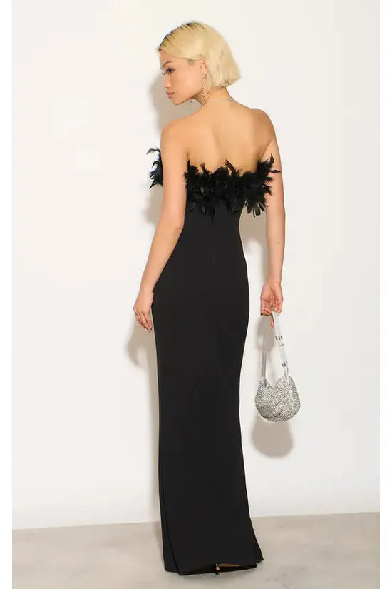 Sophia Maxi Wrap Feather Dress SOPHBLACK