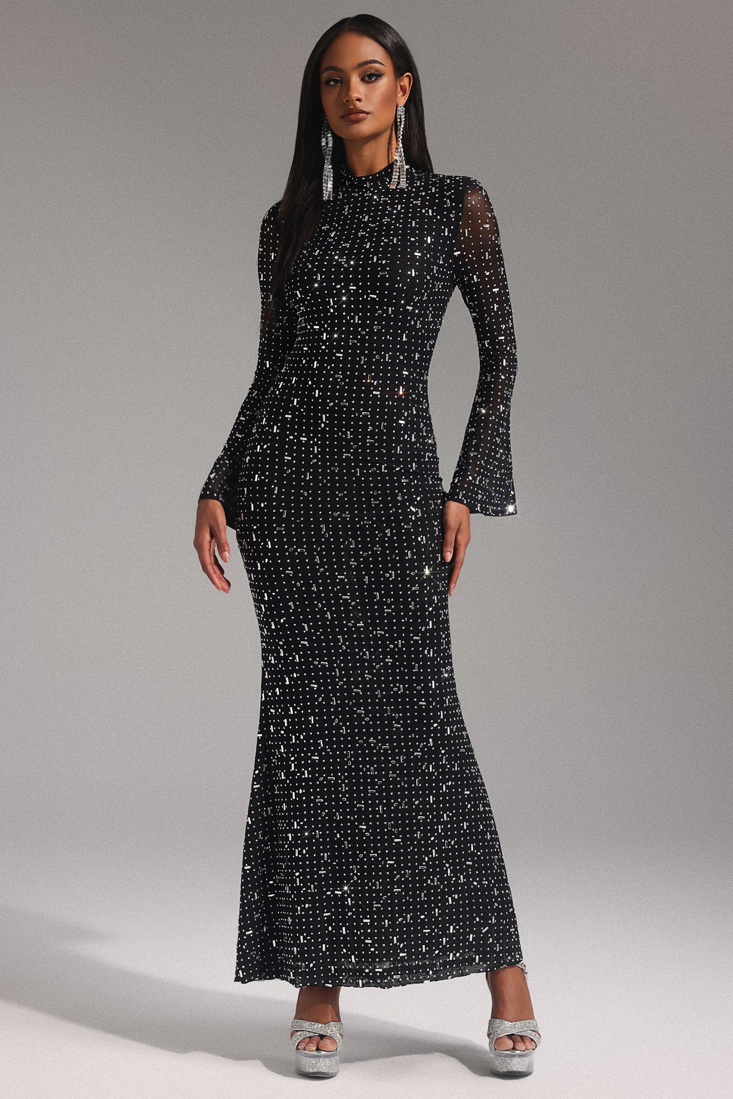Eurien Choker Long Sleeve Diamond Maxi Dress D241201509