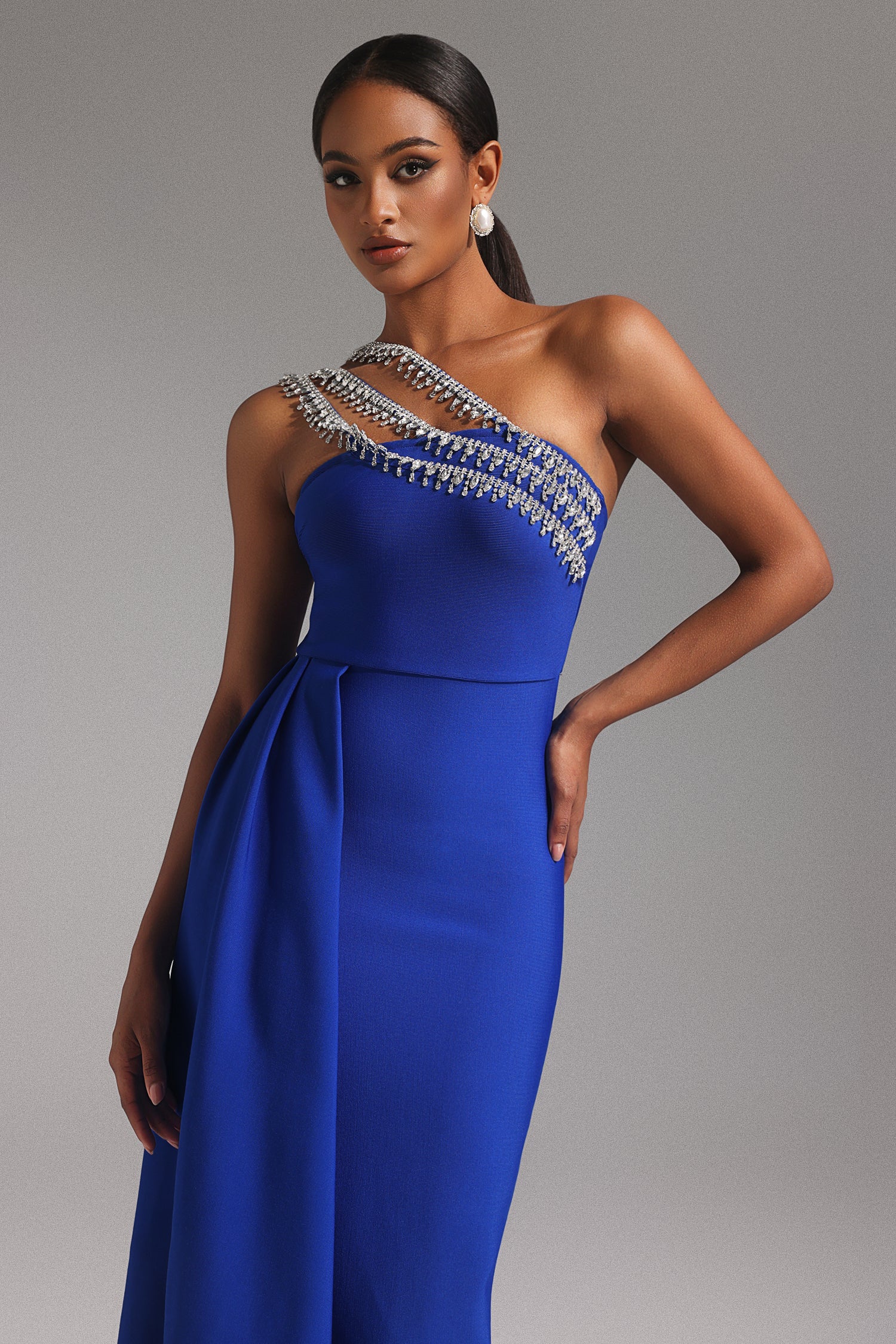 Marcella One Shoulder Diamond Bandage Maxi Dress D241201503