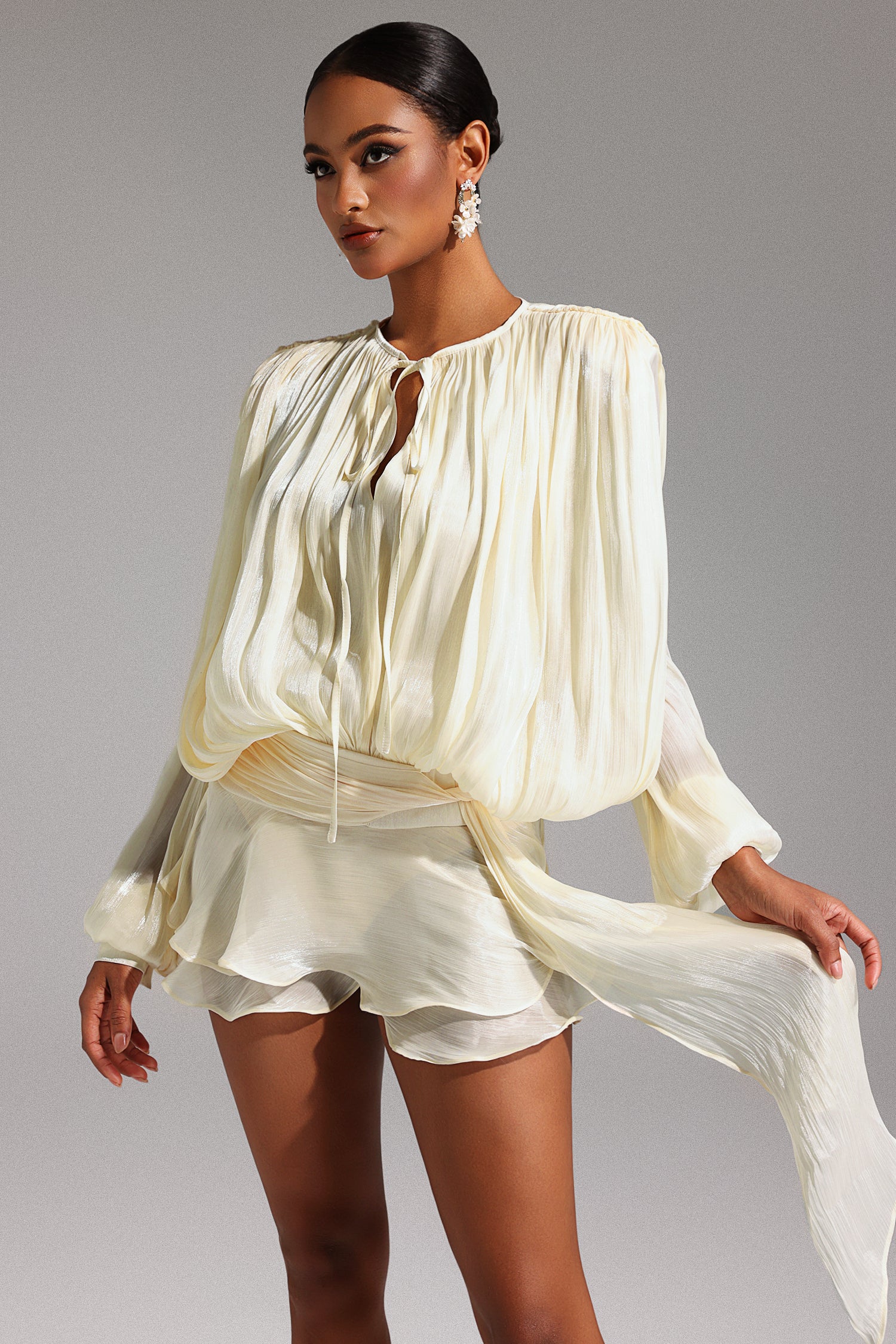 Dekia Long Sleeve Hollow Out Flounce Mini Dress D241201554