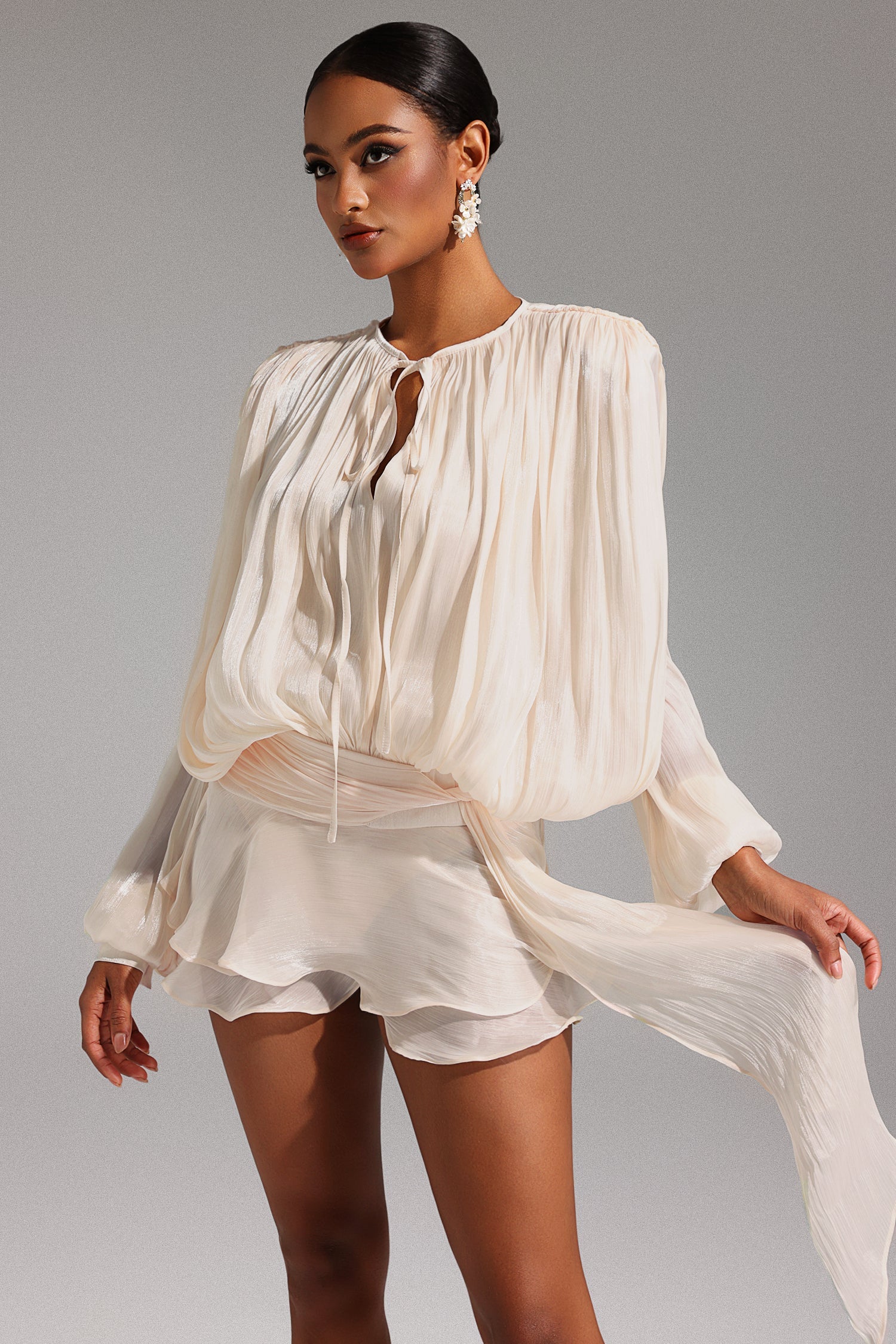 Dekia Long Sleeve Hollow Out Flounce Mini Dress D241201554