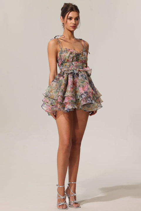 Hester Sleeveless V-Neck Lacing Flounce Mini Dress by Bella Barnett