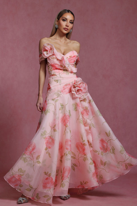 Jussi Sleeveless Flowers Flounce Maxi Dress by Bella Barnett