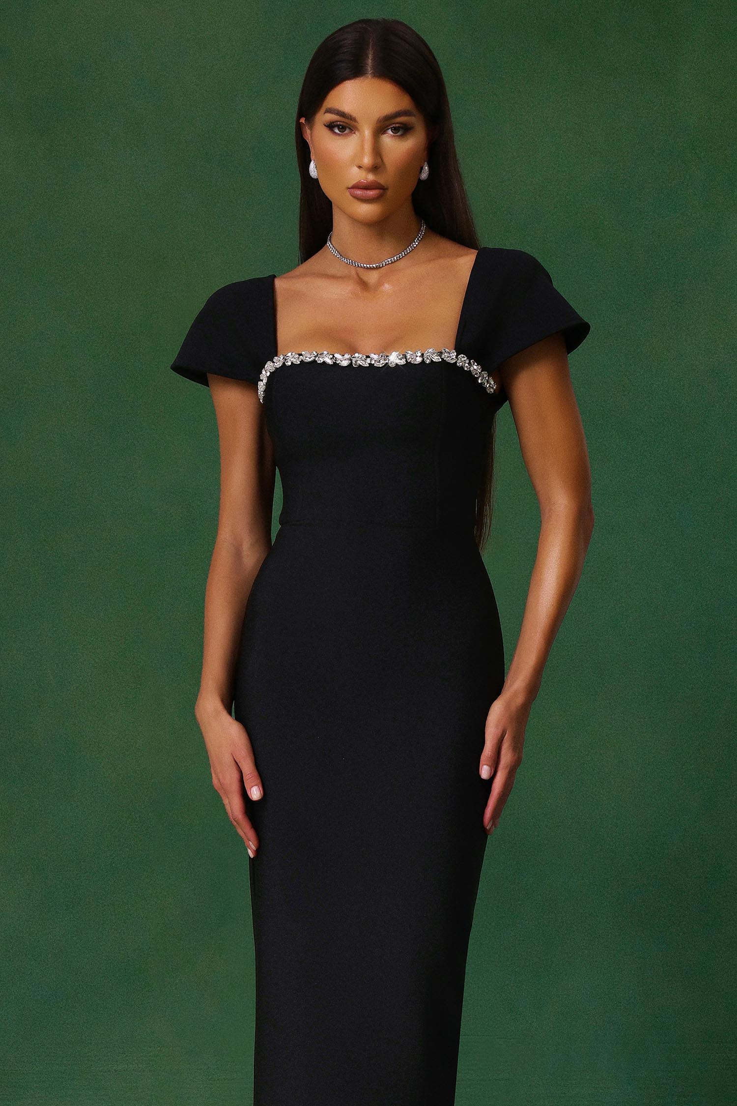 Romelle Short Sleeve Diamond Bandage Maxi Dress D250401435