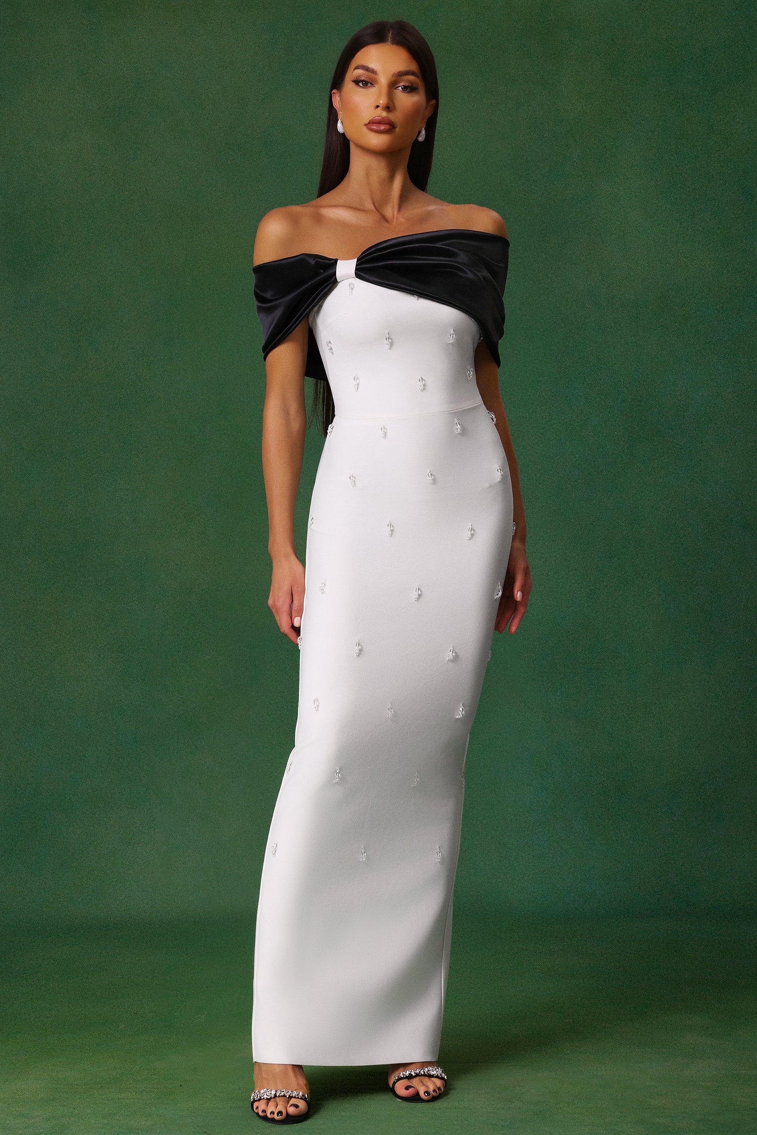 Sharla Off-The-Shoulder Diamond Bow Maxi Dress D250101317