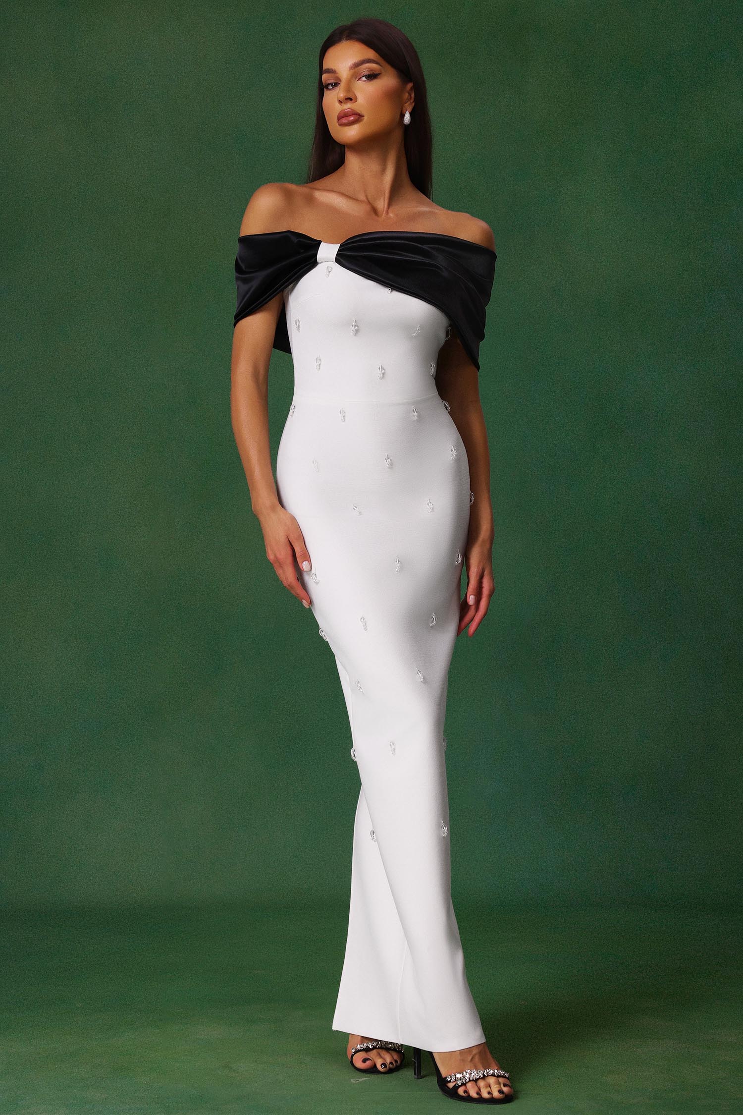 Sharla Off-The-Shoulder Diamond Bow Maxi Dress D250101317