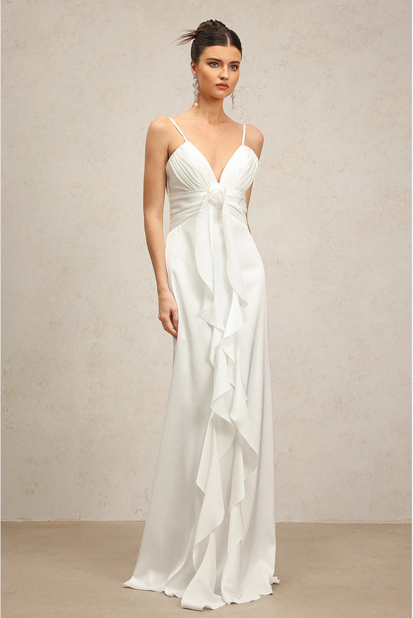 Yvonne Sleeveless V-Neck Flowers Flounce Maxi Dress D250101301