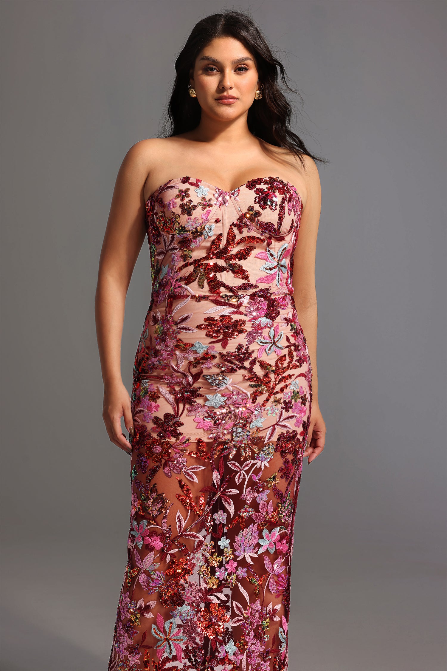 Lilya Off-the-Shoulder Embroidery Sequin Maxi Dress D241201160