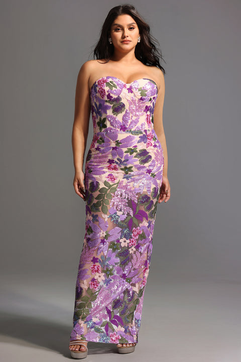 Eugenia Flower Sequins Strapless Mesh Dress by Bella Barnett