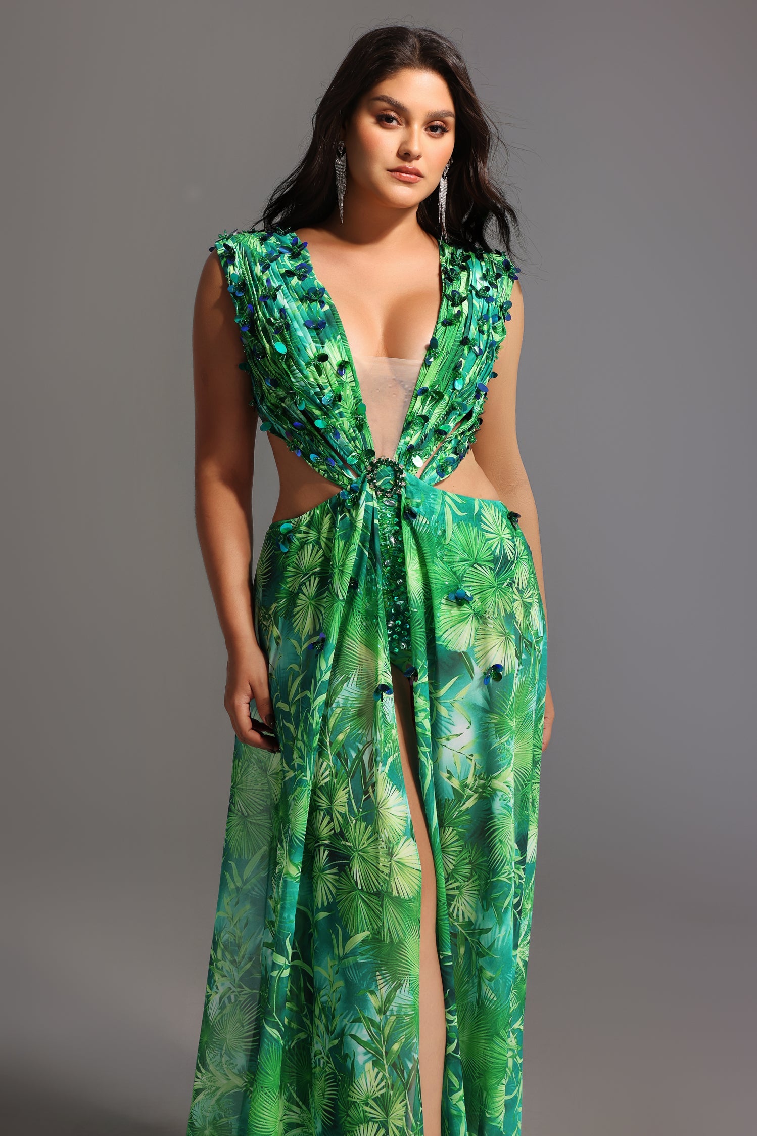 Yoland Printed Embellished Maxi Dress D230400239