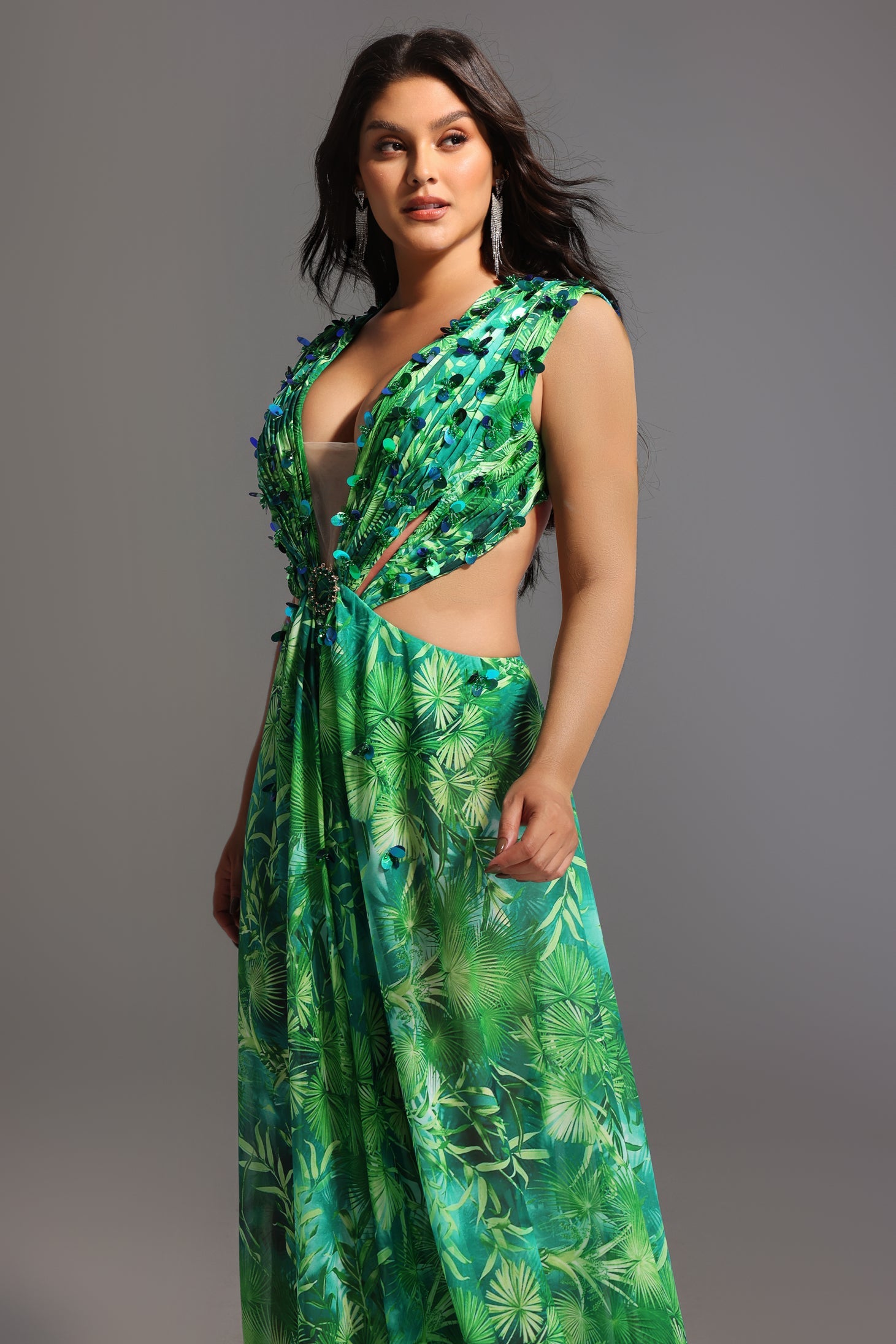Yoland Printed Embellished Maxi Dress D230400239