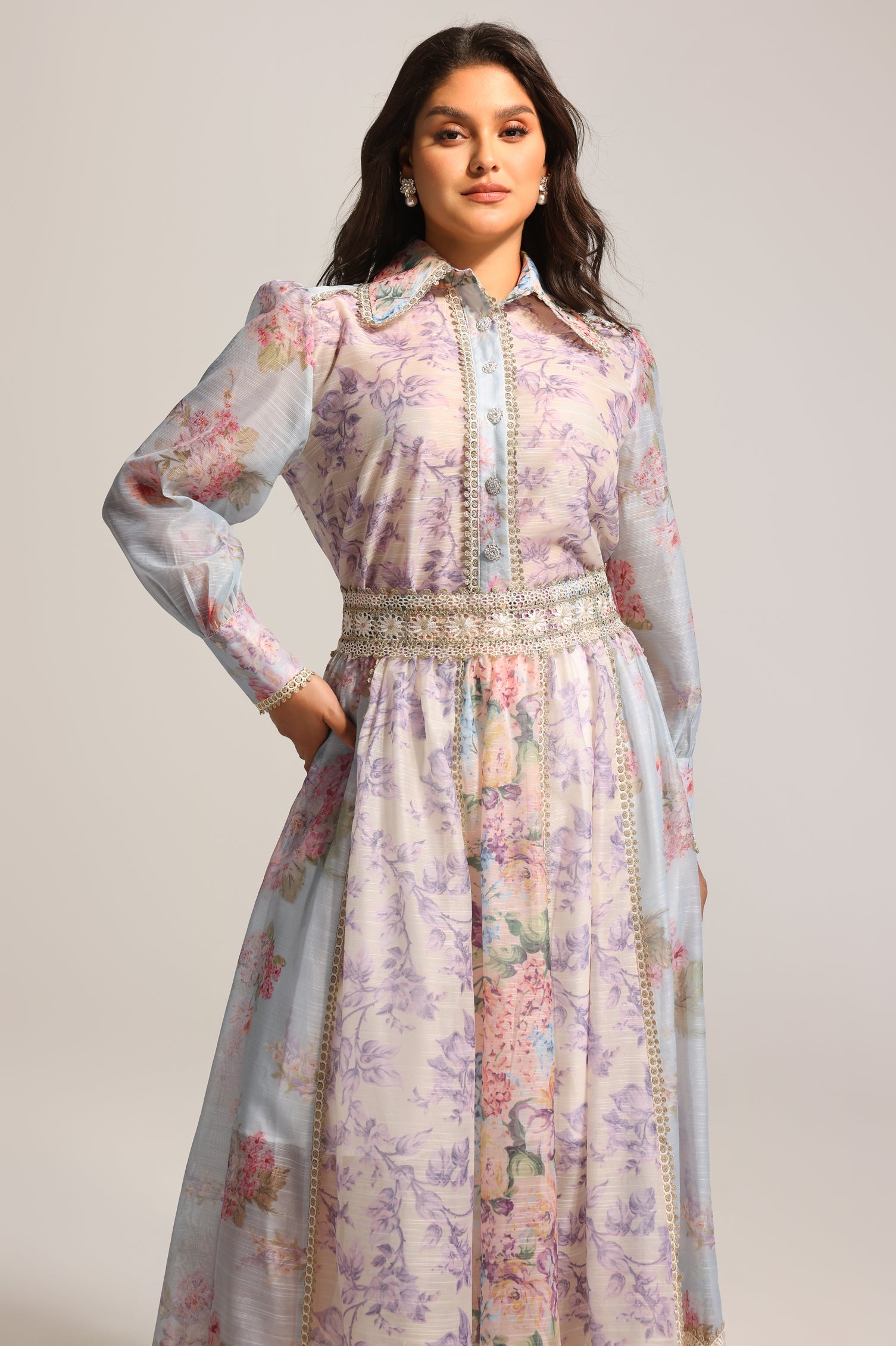 Ruby Long Sleeve Floral Printed Lace Top And Skirt Two-Piece Set C250300202-FLORAL