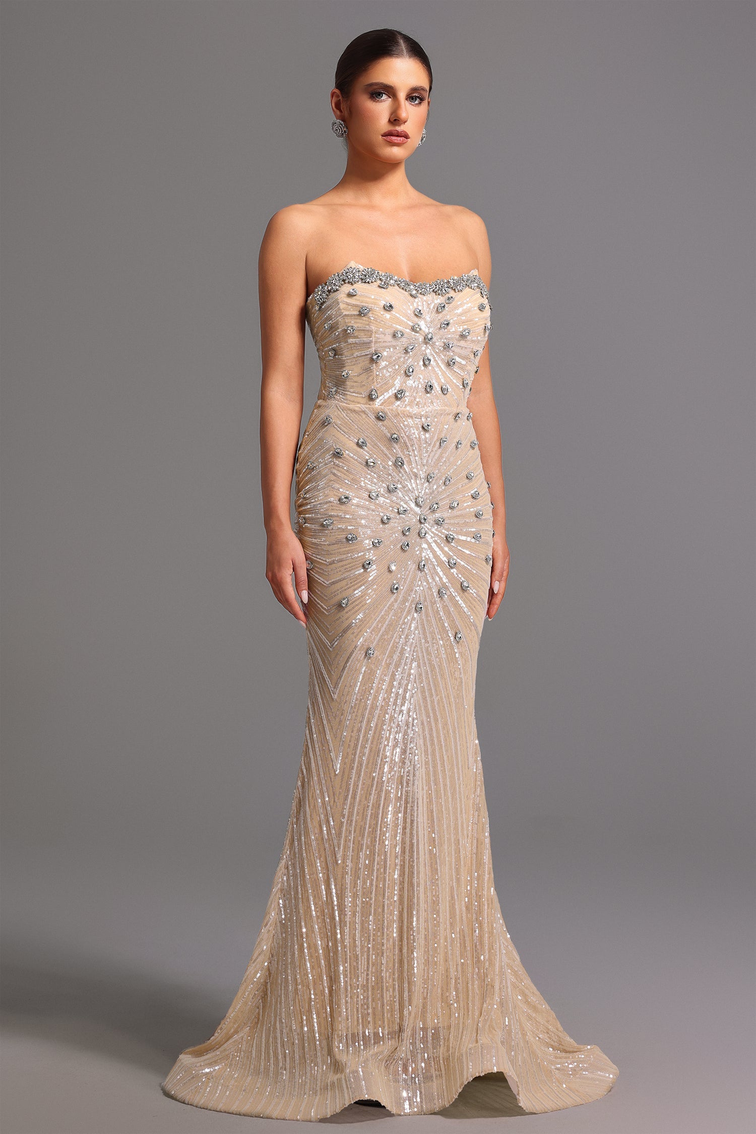 Kori Strapless Diamond Sequins Maxi Dress D250601423