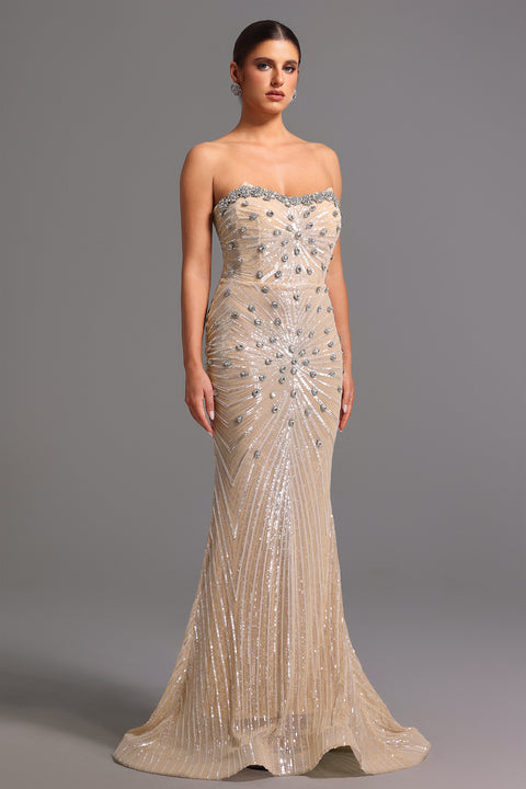 Kori Strapless Diamond Sequins Maxi Dress by Bella Barnett