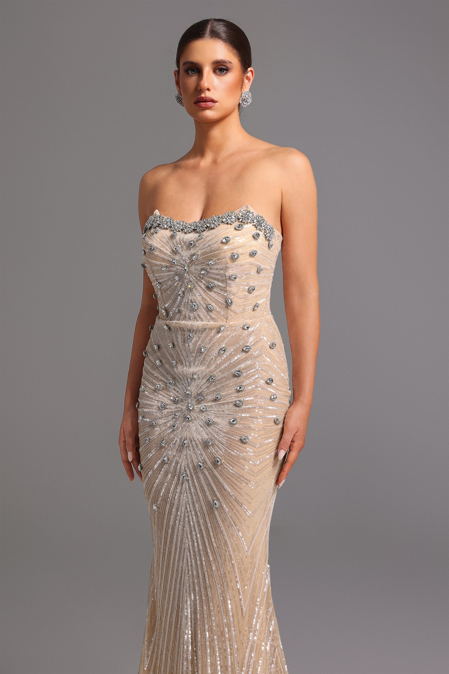Kori Strapless Diamond Sequins Maxi Dress D250601423