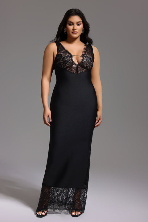 Janano Lace Deep V Maxi Dress by Bella Barnett