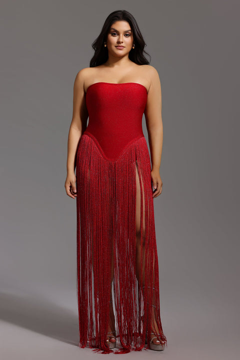 Valentina Strapless Fringe Dress by Bella Barnett