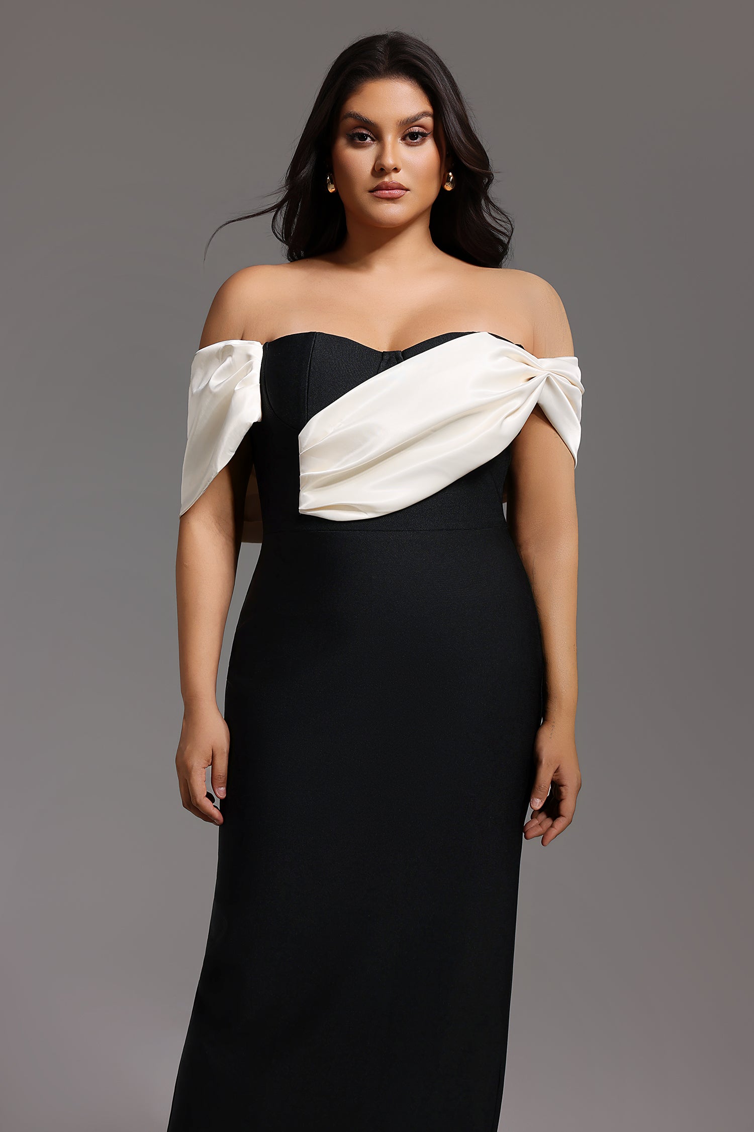 Lala Off-The-Shoulder Fold Bandage Maxi Dress D250301631