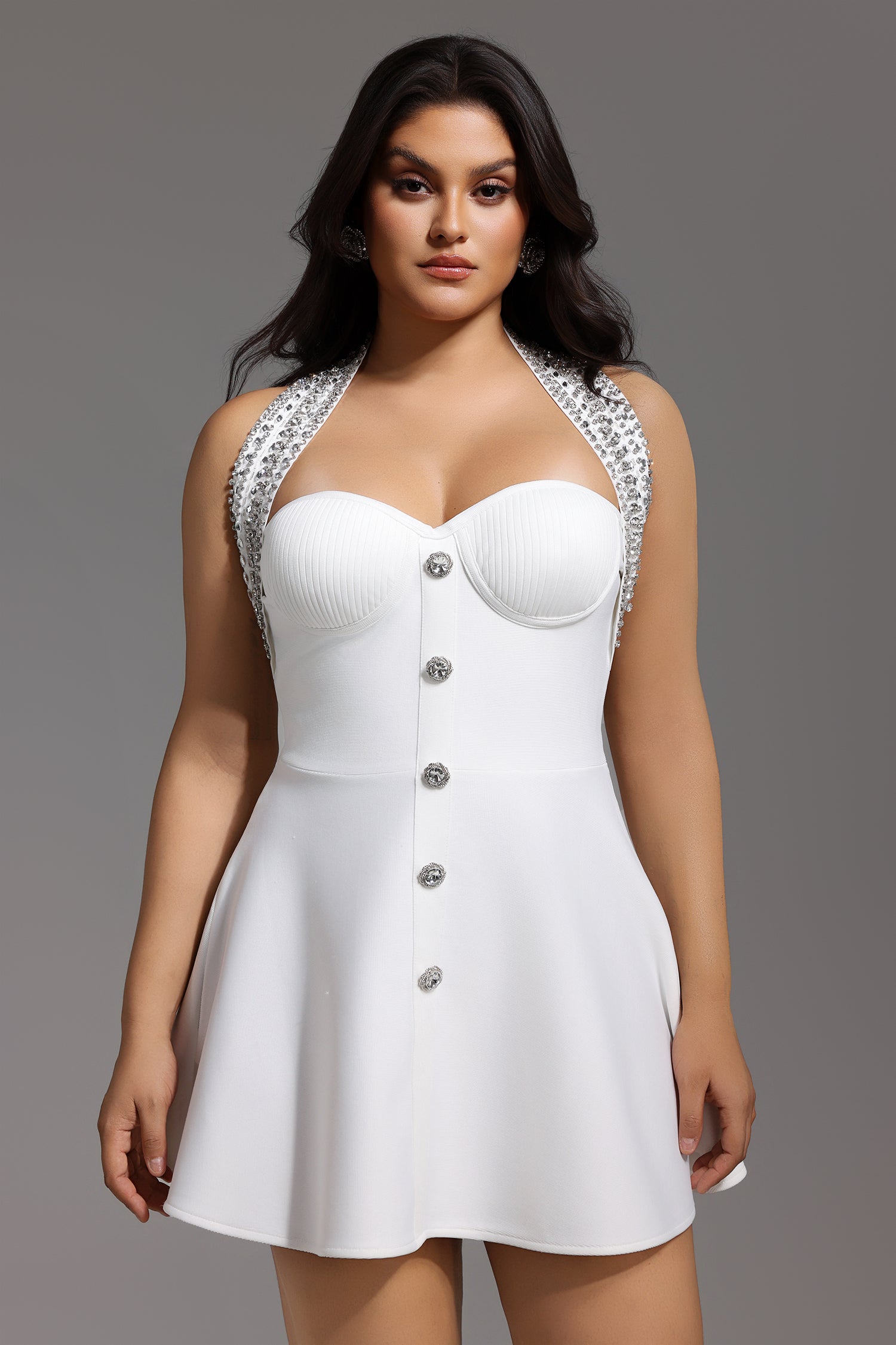 Yuyo Halter Sleeveless Diamond Mini Dress D250401424