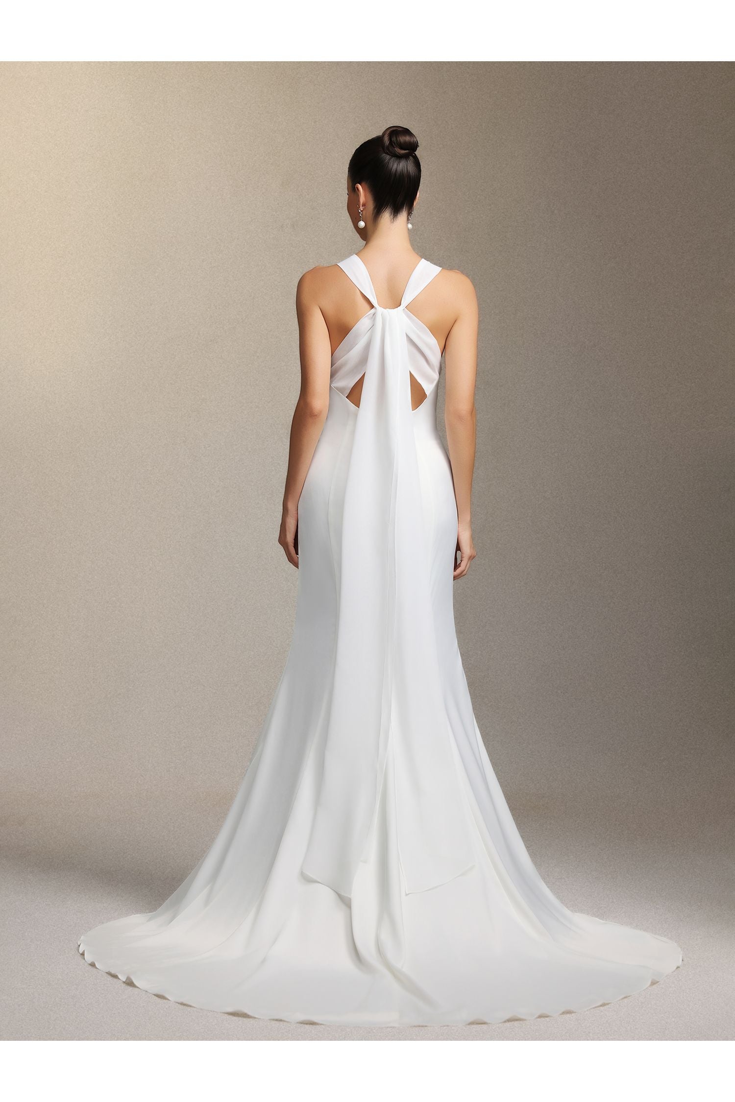 Lilac Deep V-neck Lace Tulle Maxi Wedding Dress W250706326-White