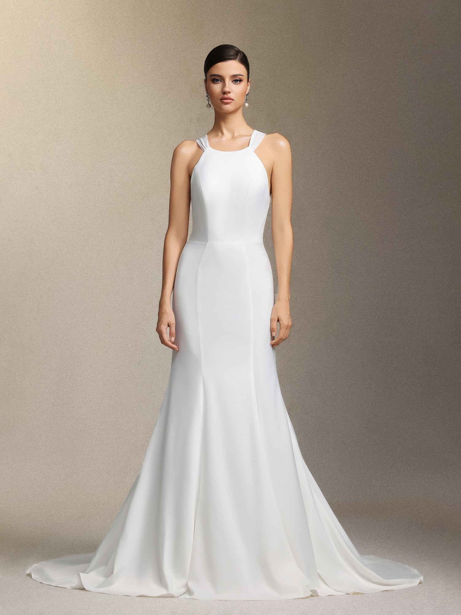 Lilac Deep V-neck Lace Tulle Maxi Wedding Dress W250706326-White