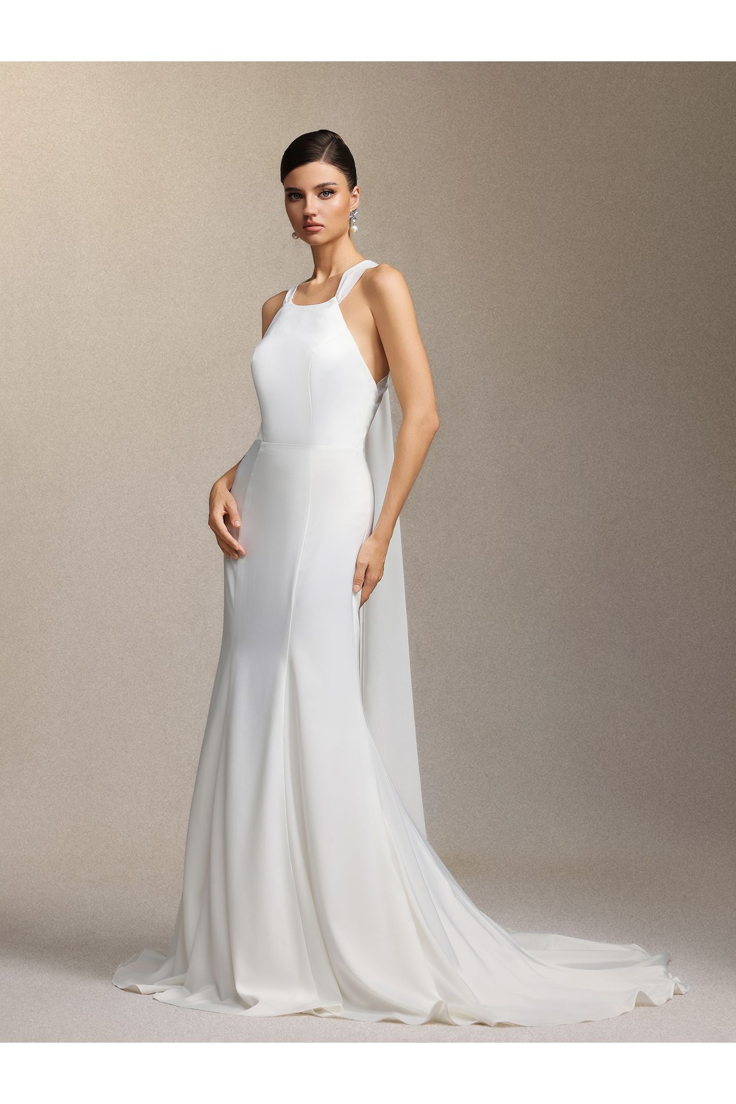 Lilac Deep V-neck Lace Tulle Maxi Wedding Dress W250706326-White