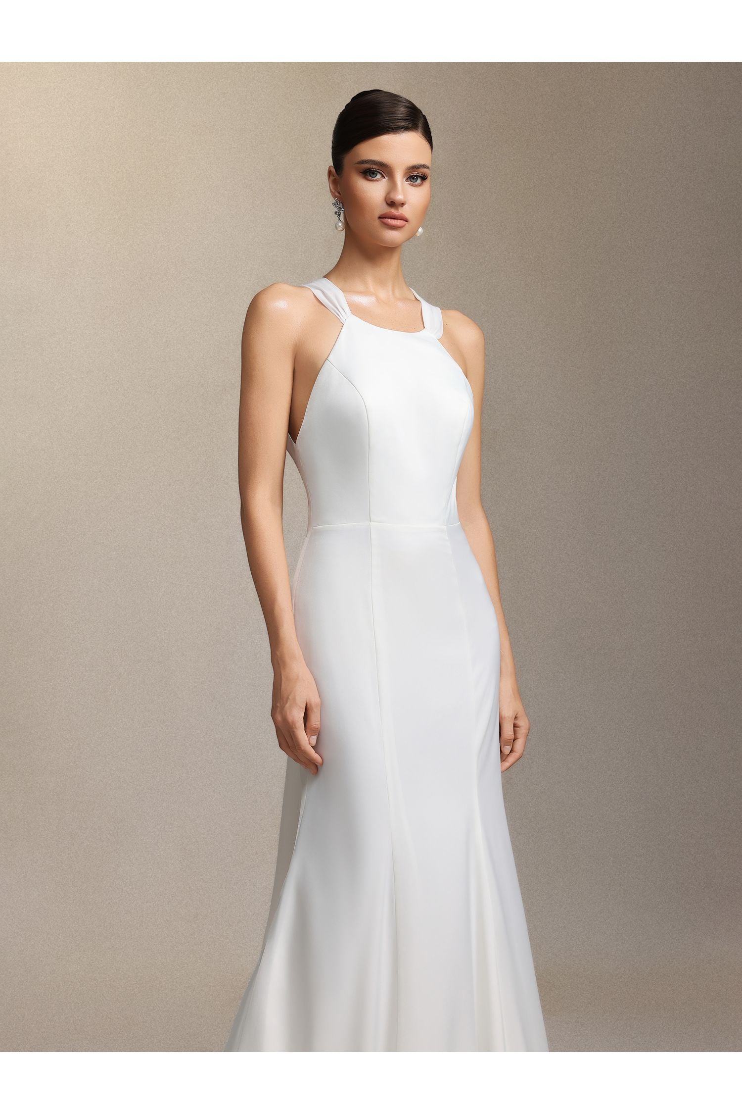 Lilac Deep V-neck Lace Tulle Maxi Wedding Dress W250706326-White