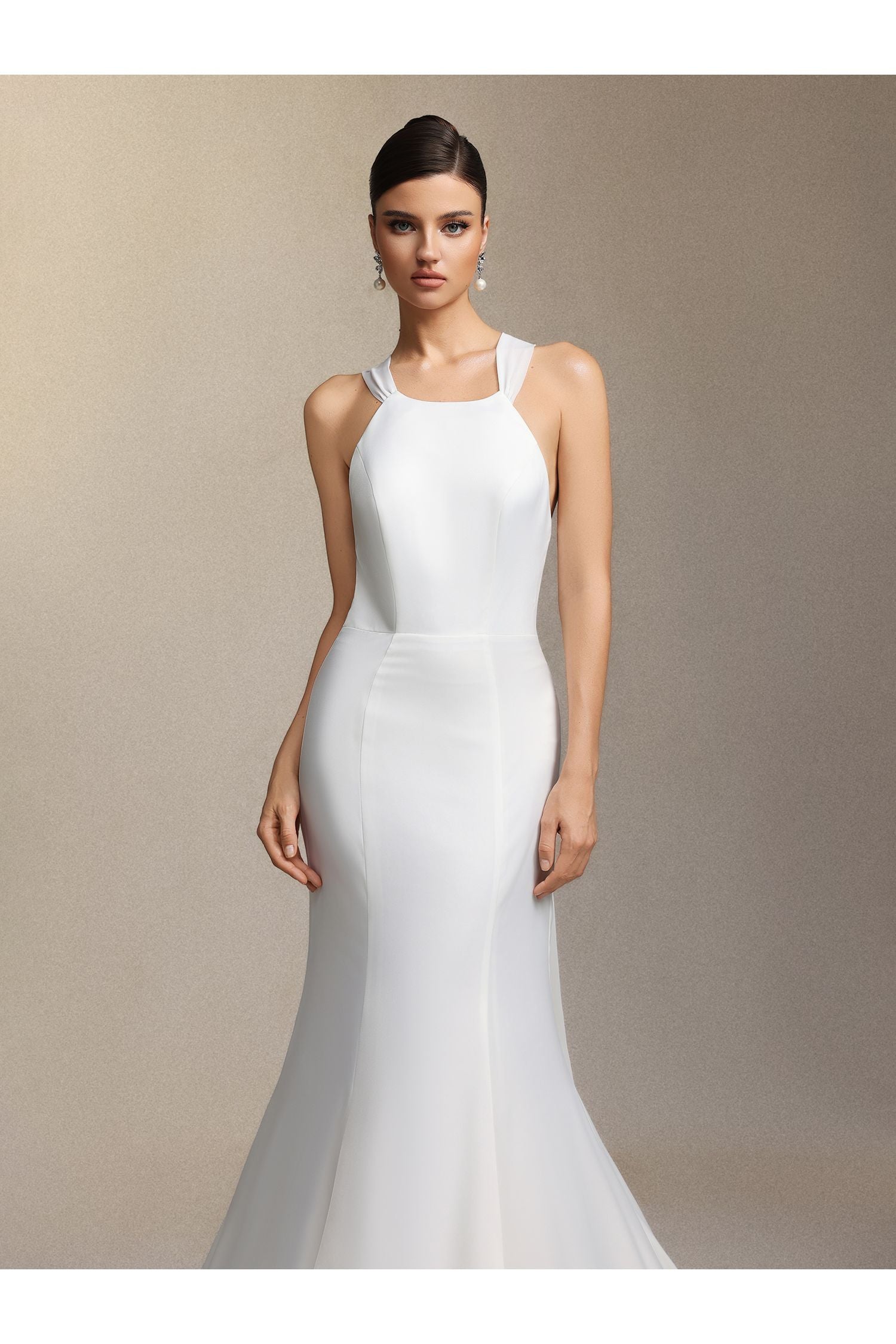 Lilac Deep V-neck Lace Tulle Maxi Wedding Dress W250706326-White