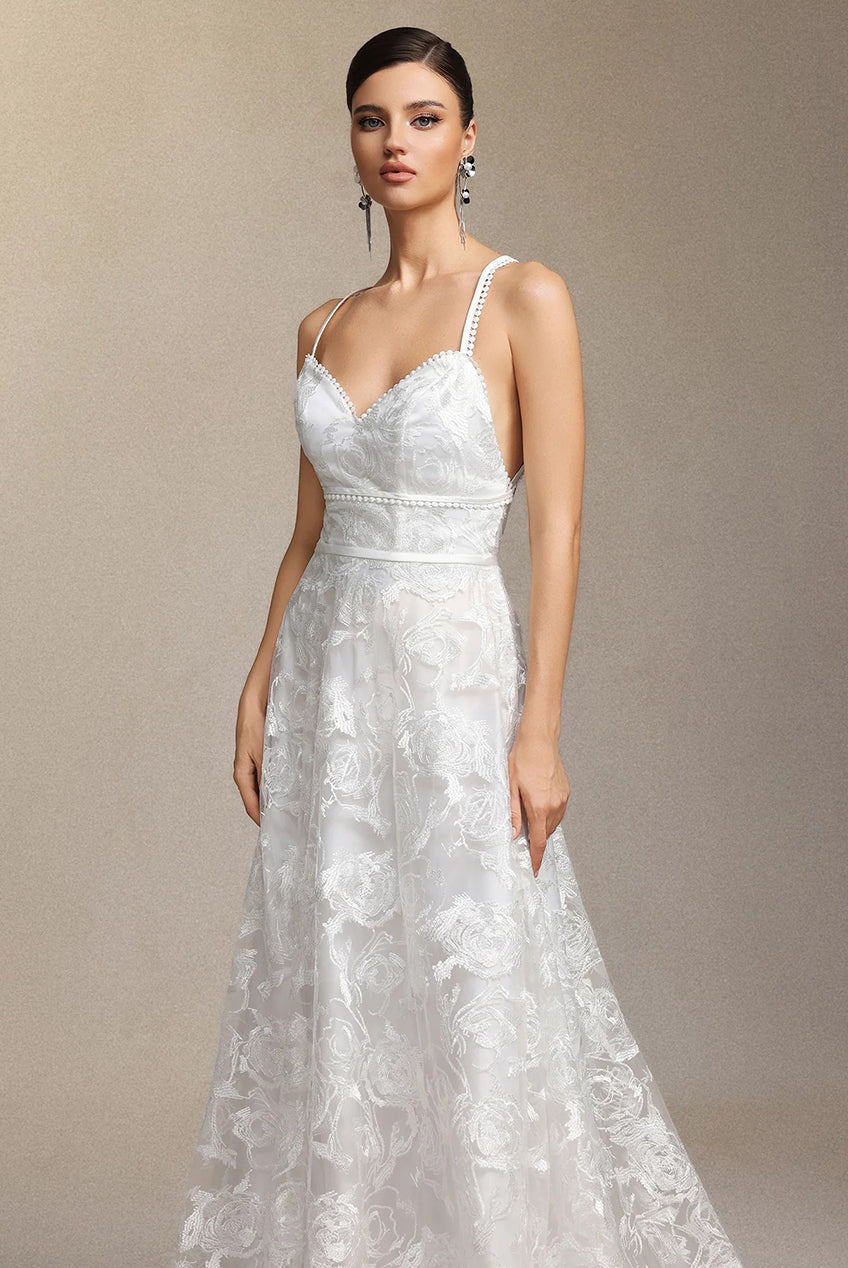 Ralaya Deep V-neck Lace Halter Maxi Wedding Dress W250706322