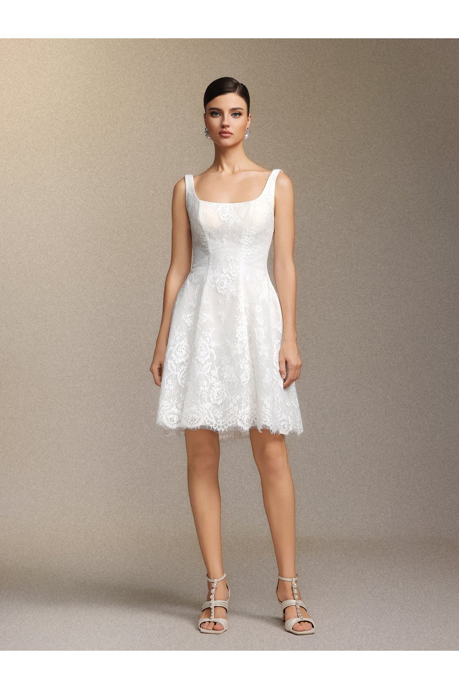 Tutuni Lace Square-neck Halter Mini Dress W250706346