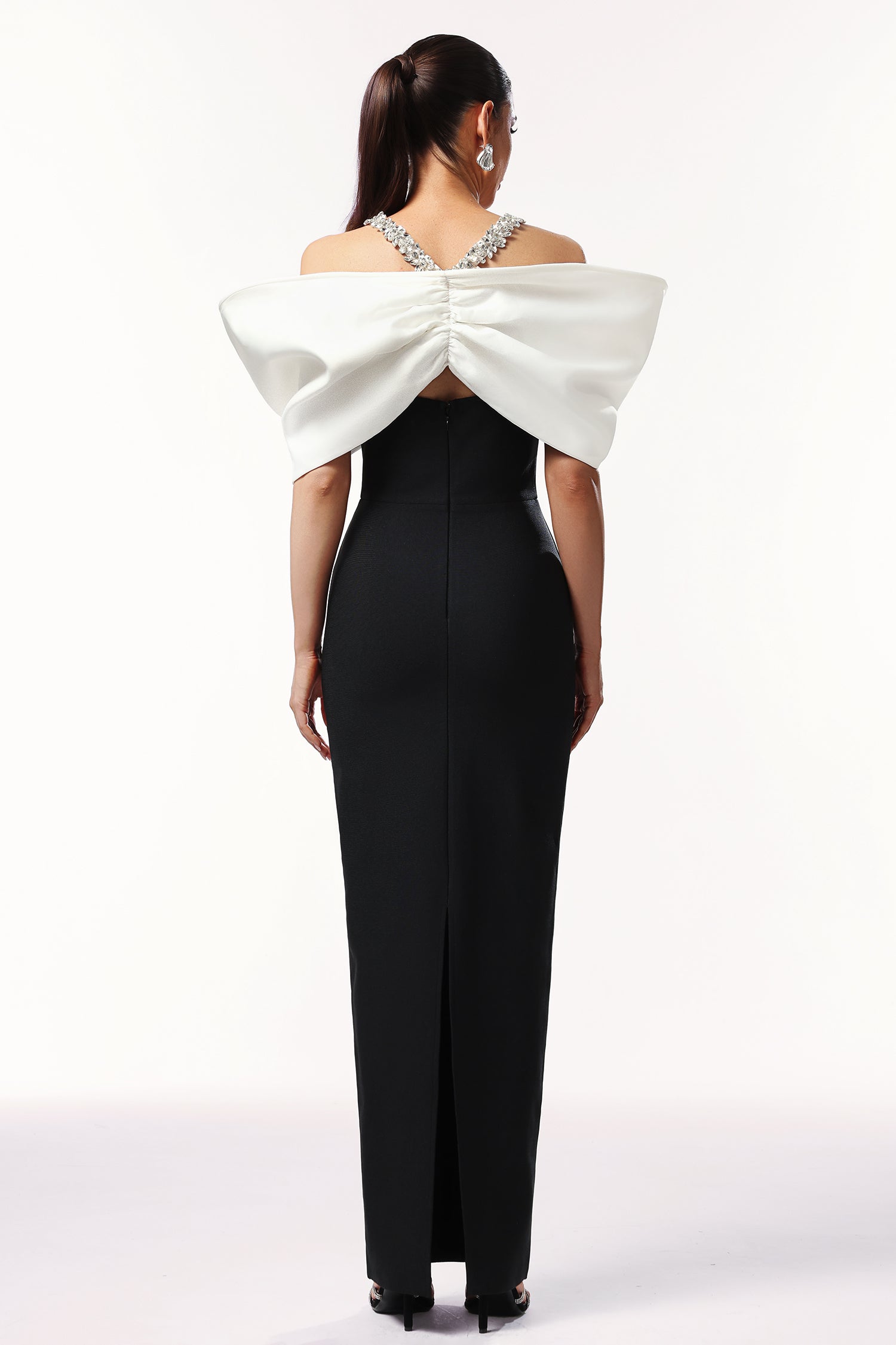 Lucifa Halter Sleeveless Bow Diamond Ribbon Bandage Maxi Dress D250301626