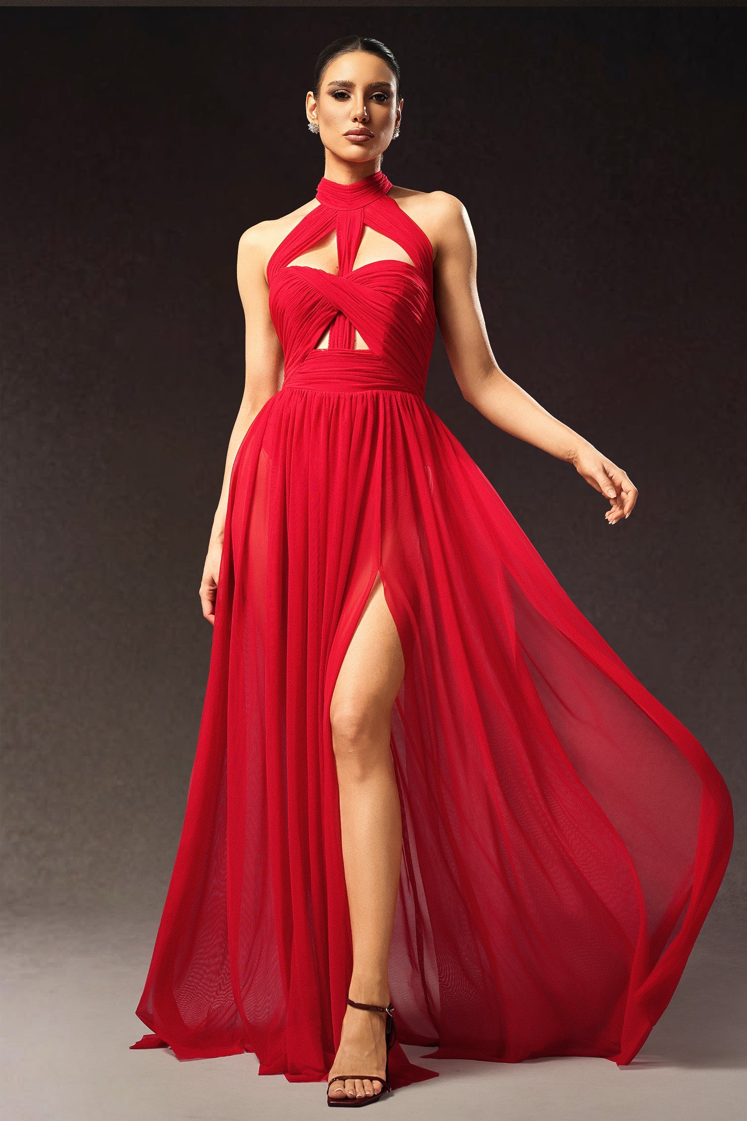 Tesare Halter Sleeveless Hollow Out Maxi Dress D240803201