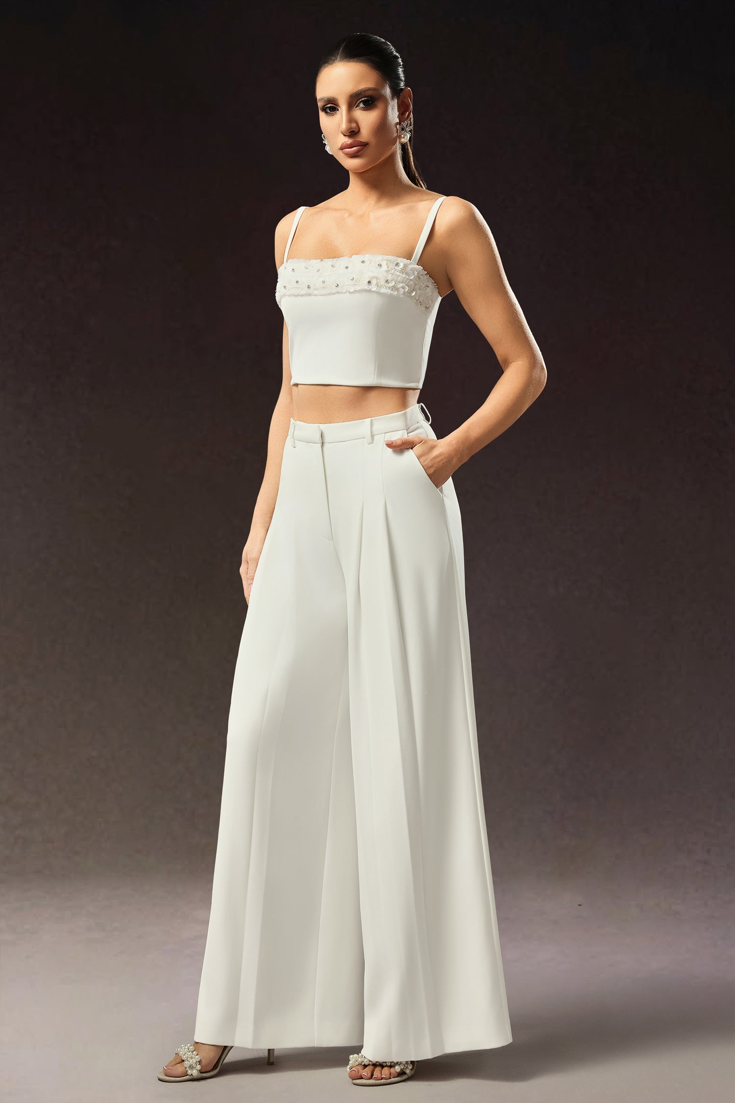 Zaysha Sleeveless Diamond Flower Maxi Two-Piece Set D250104001-White