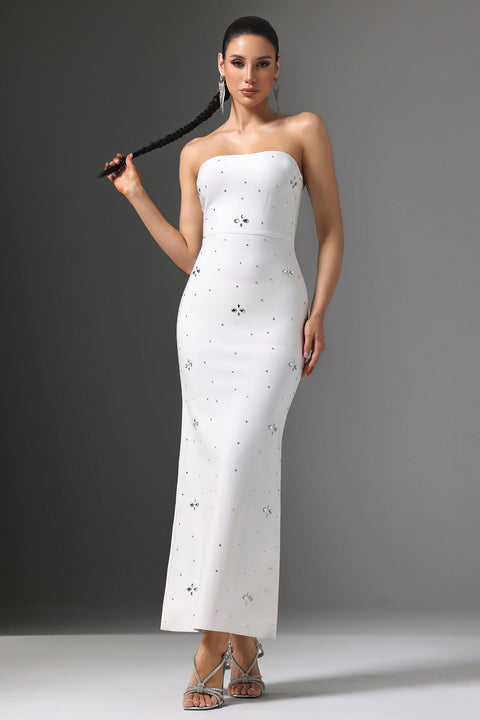 Xacier Strapless Rhinestone Bandage Maxi Dress by Bella Barnett