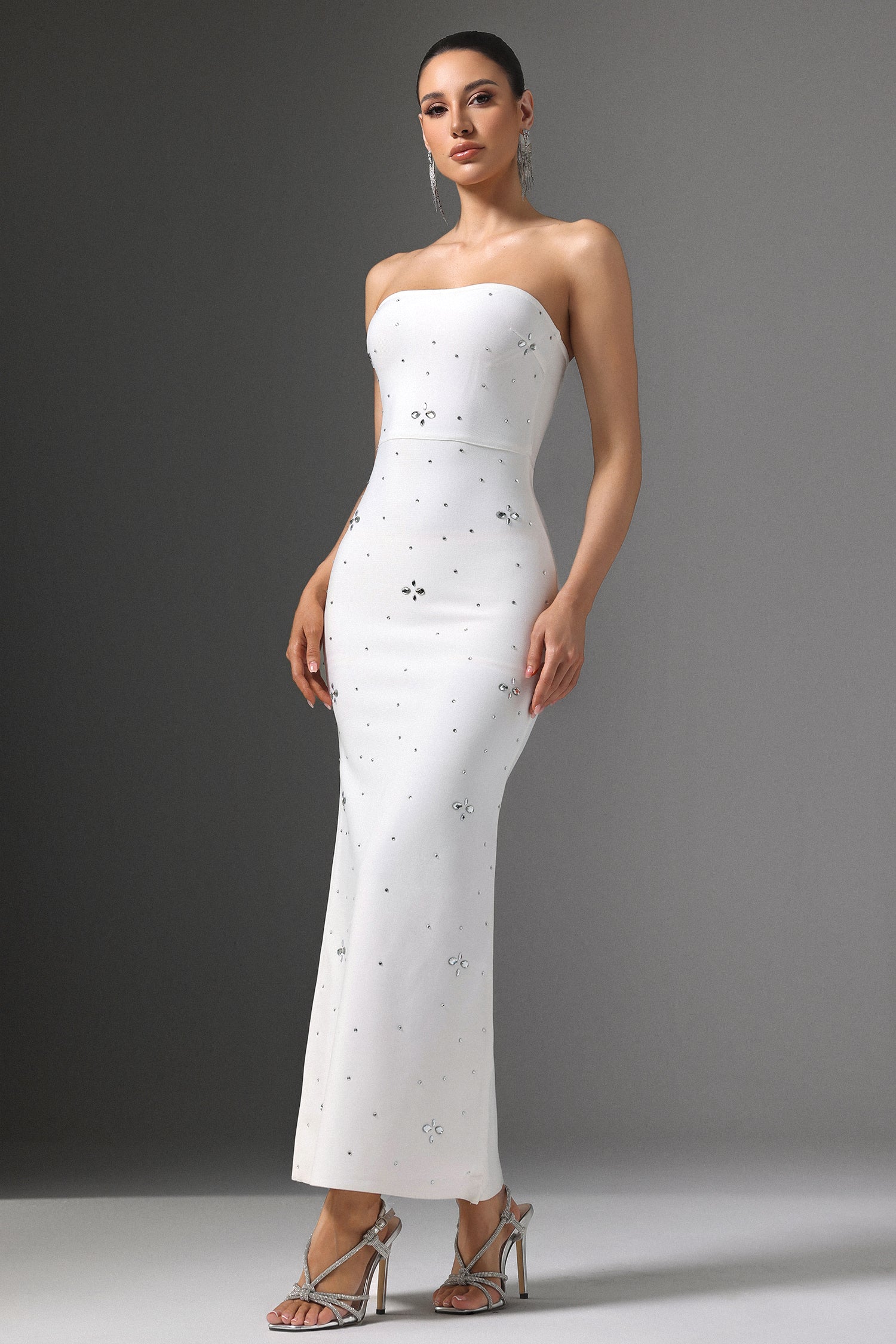 Xacier Strapless Rhinestone Bandage Maxi Dress D250901225