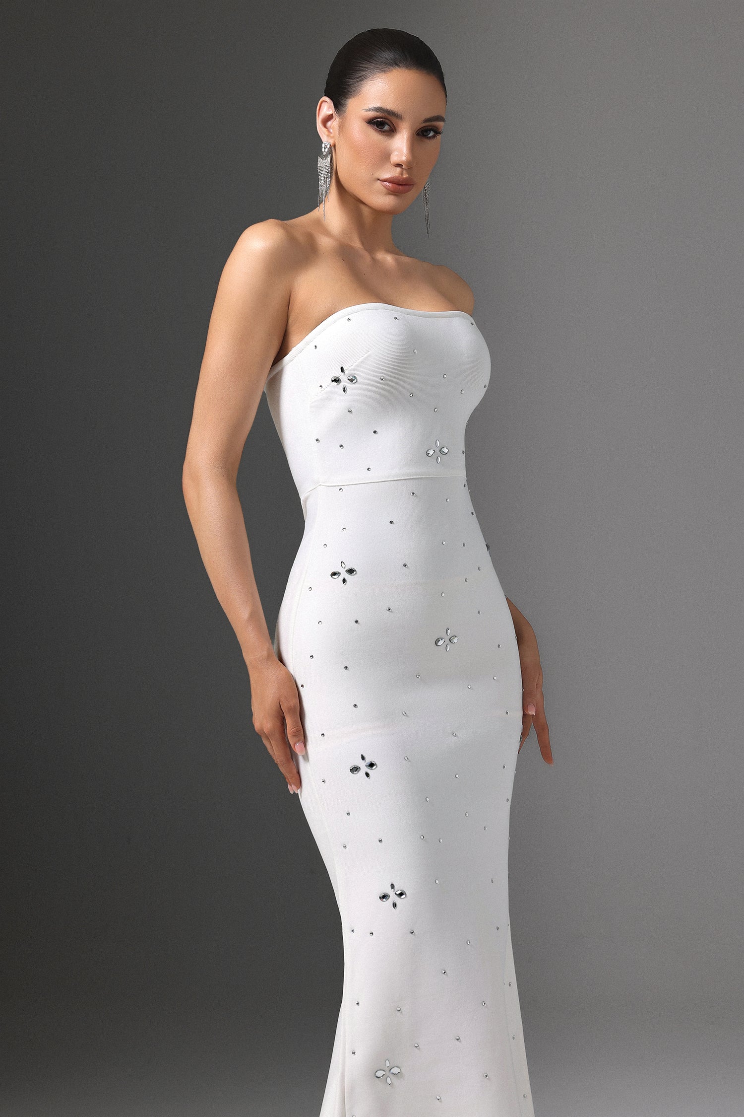 Xacier Strapless Rhinestone Bandage Maxi Dress D250901225