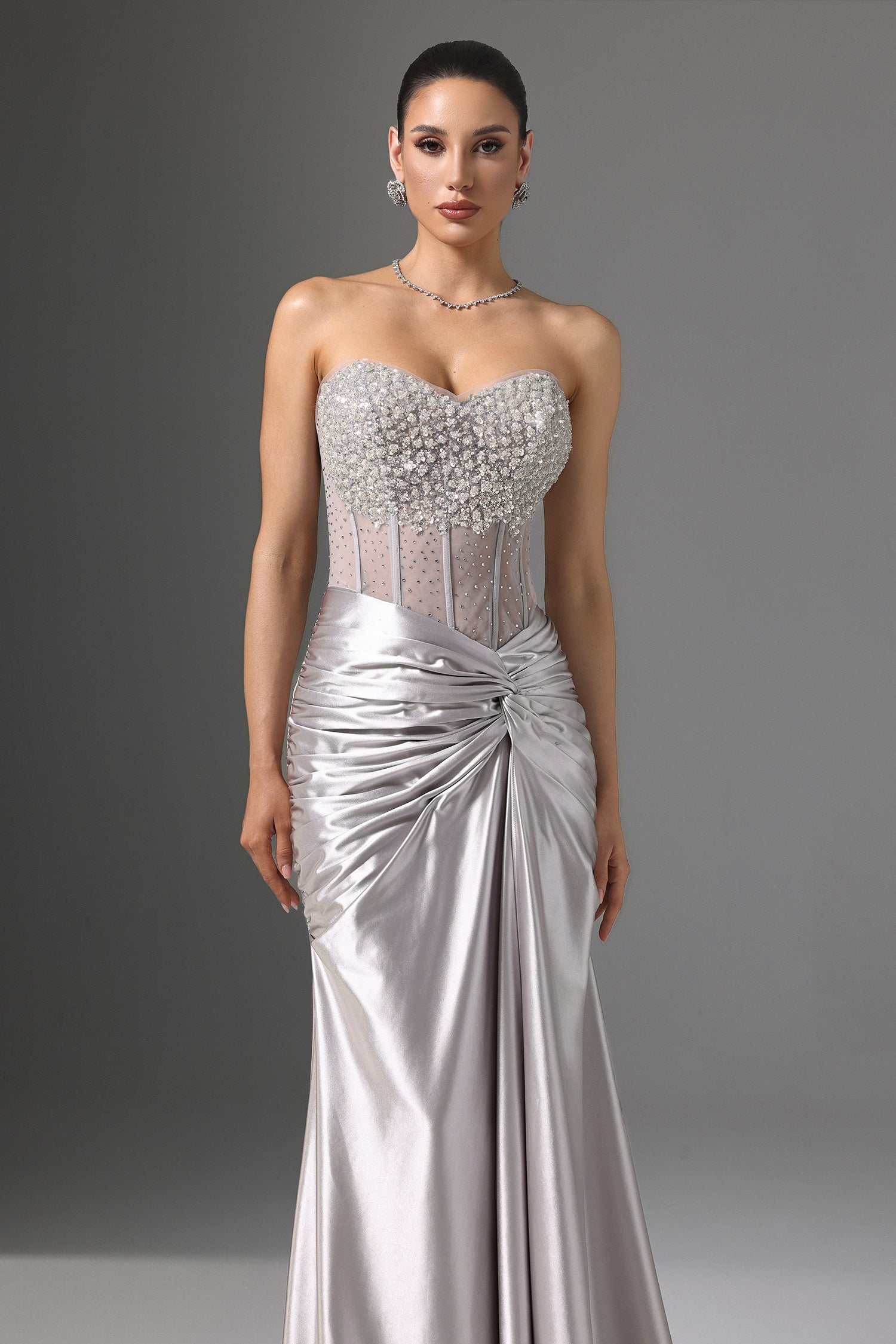 Denny Strapless Sequin High Slit Maxi Dress D250901237