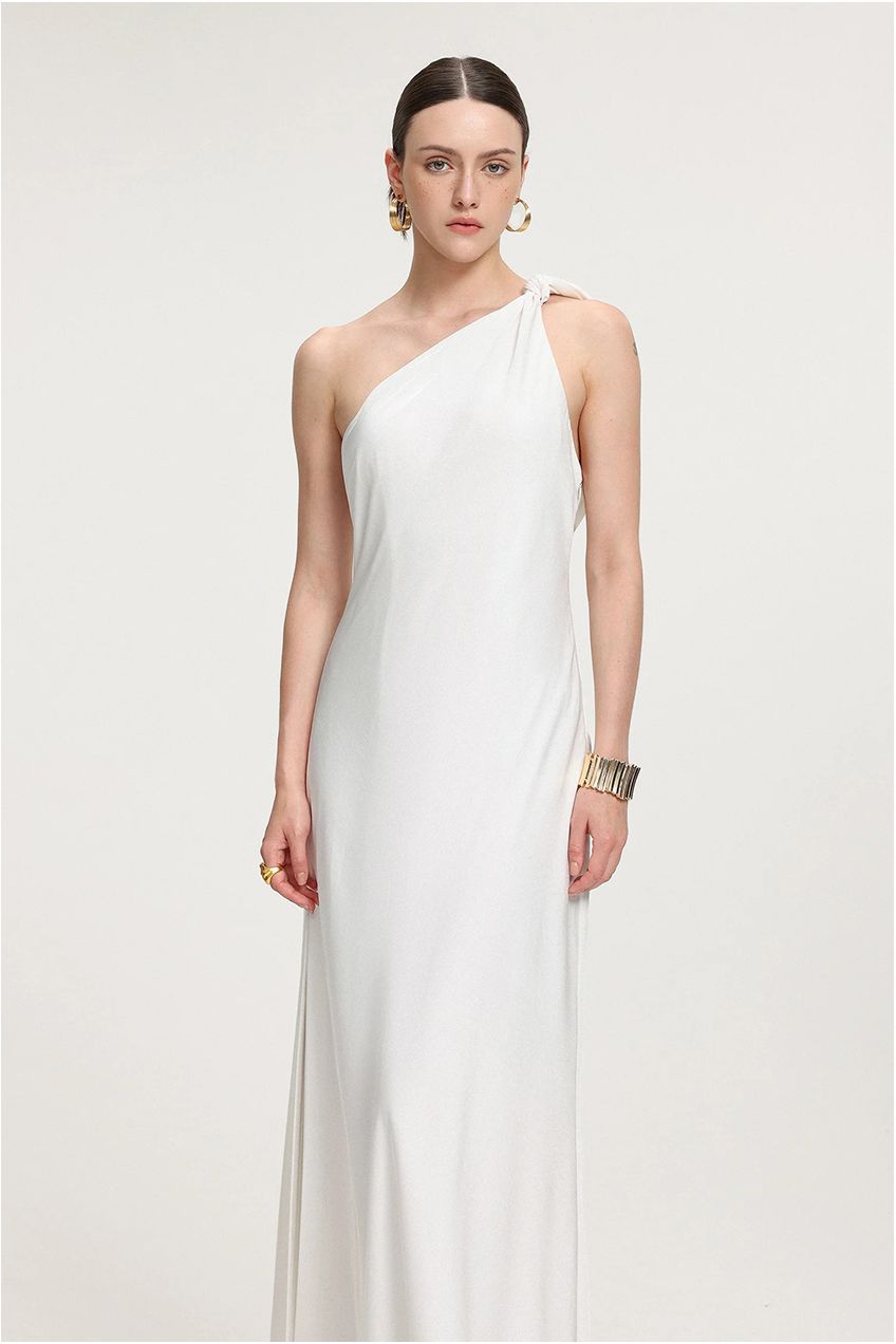 Tie Shoulder Satin Maxi Dress R2509DT057