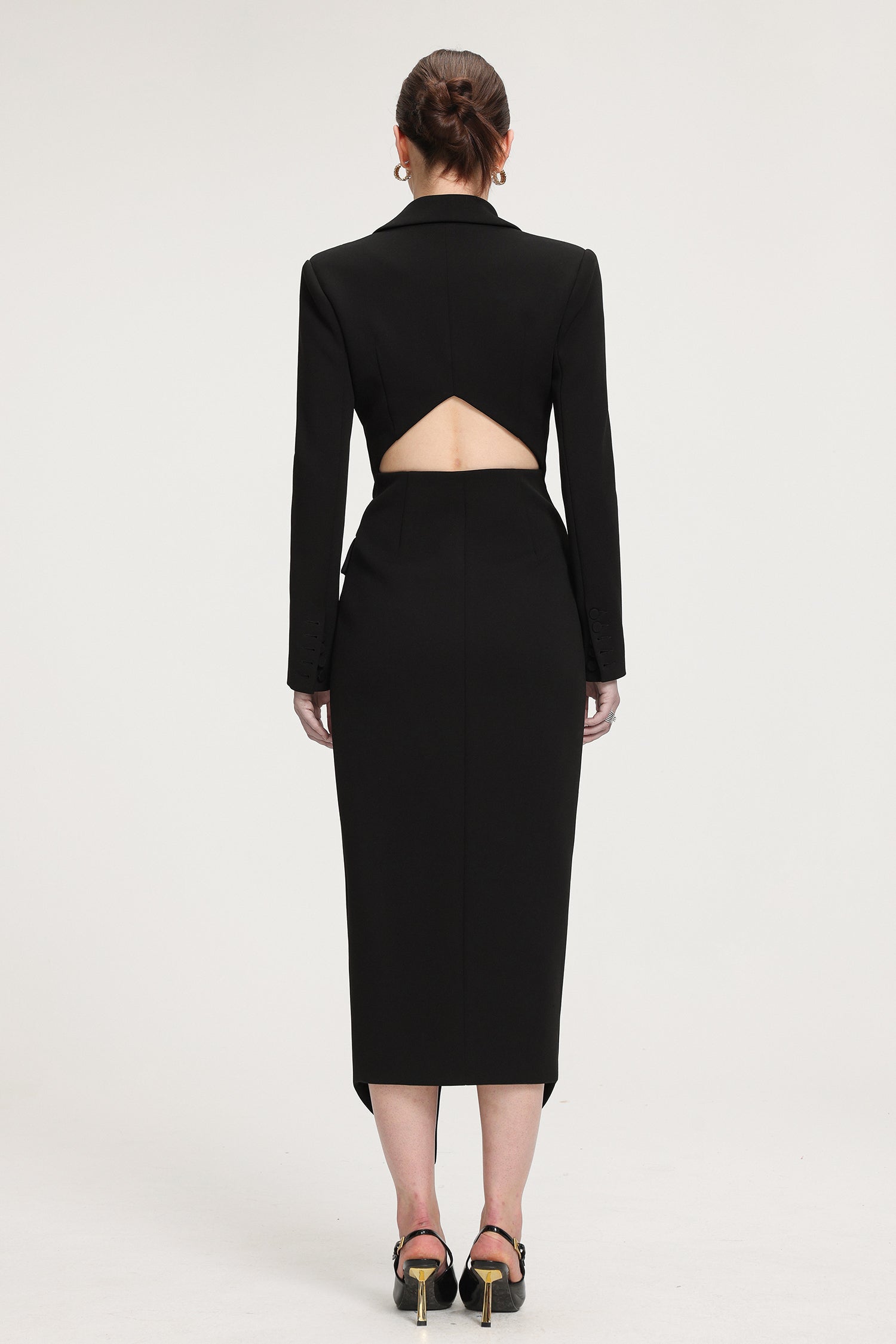 Double-Breasted Asymmetric Hem Crepe Maxi Coat R2509DT052