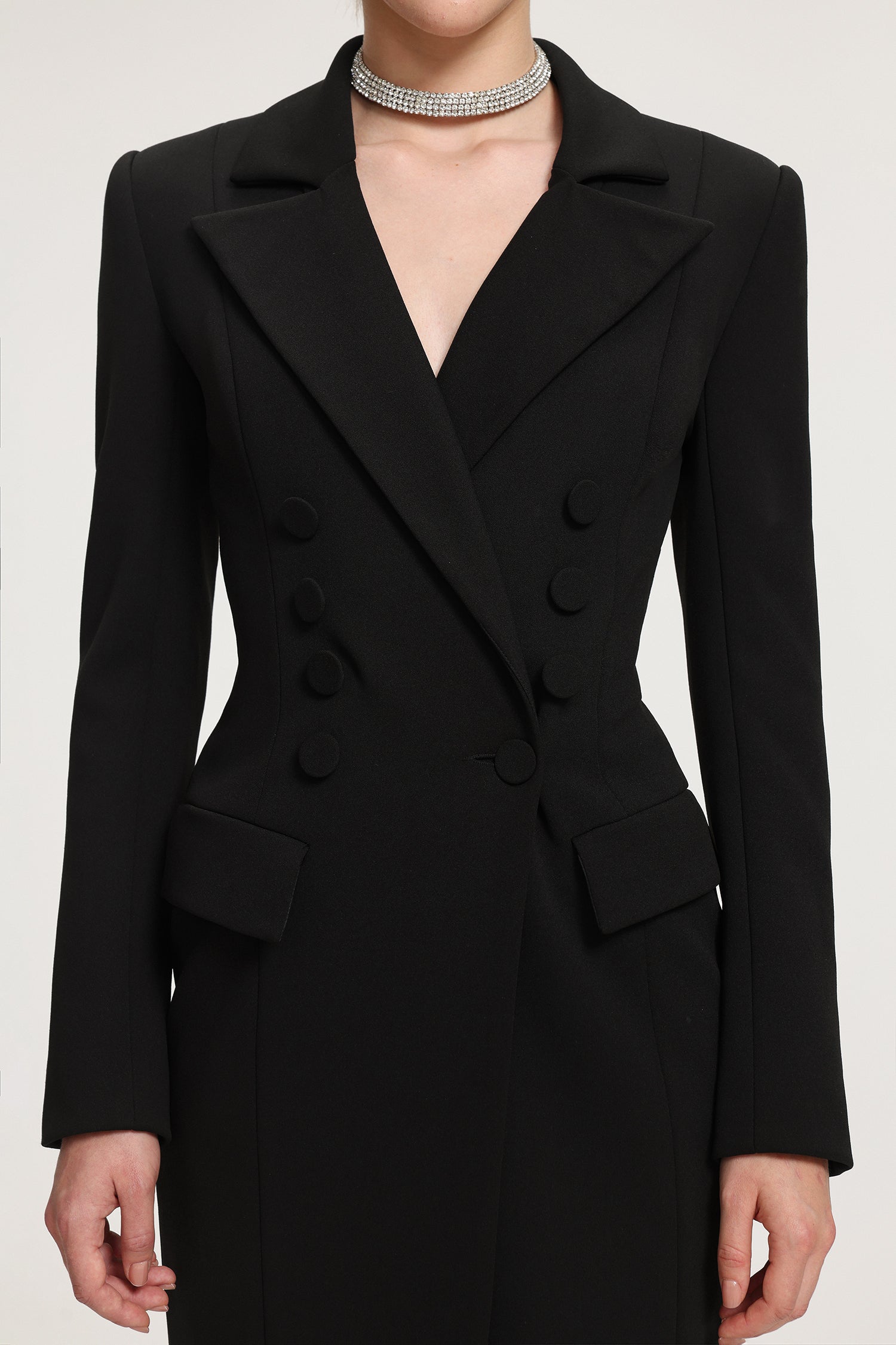 Double-Breasted Asymmetric Hem Crepe Maxi Coat R2509DT052