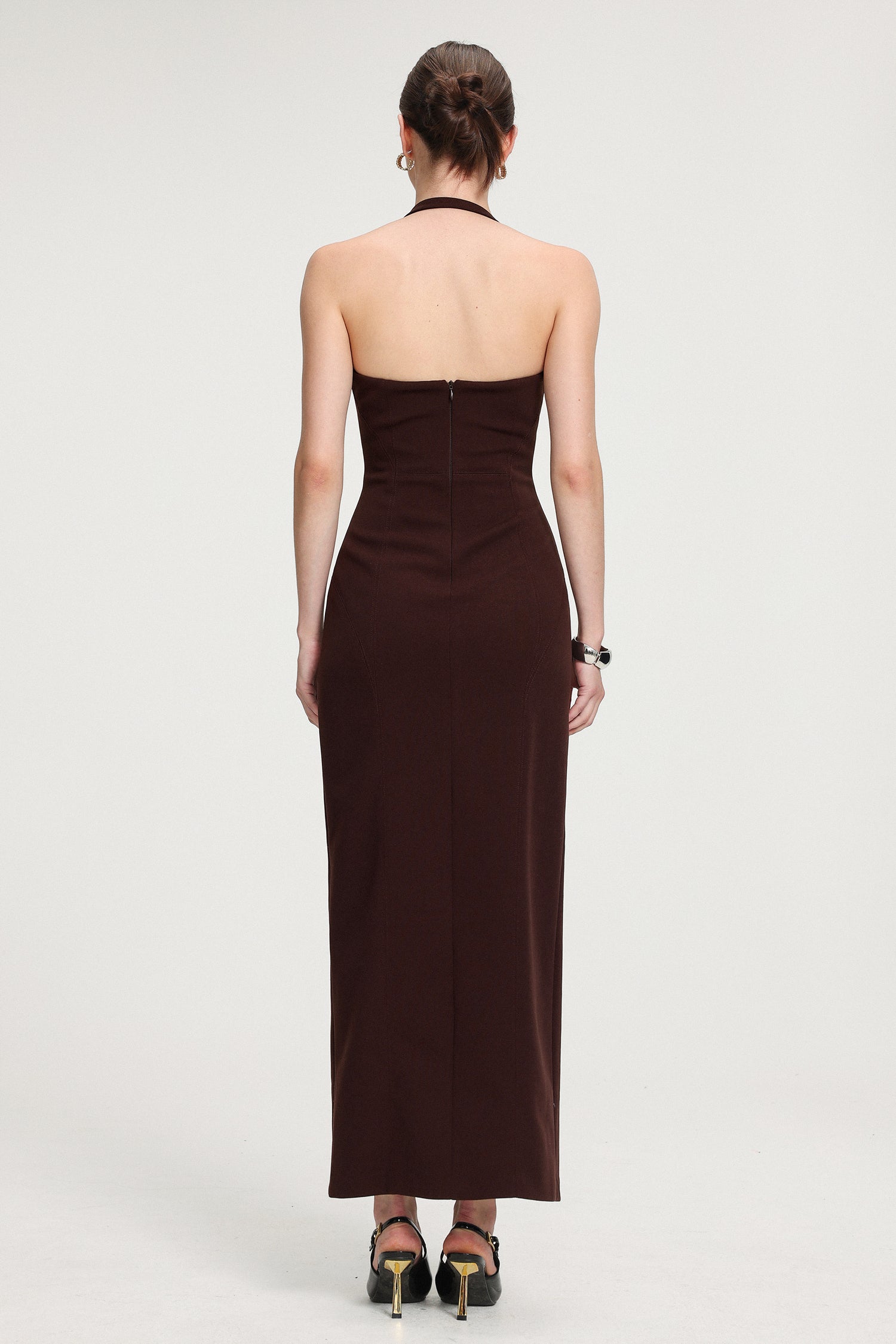 Halter Neck Slit Crepe Maxi Dress R2509DT058