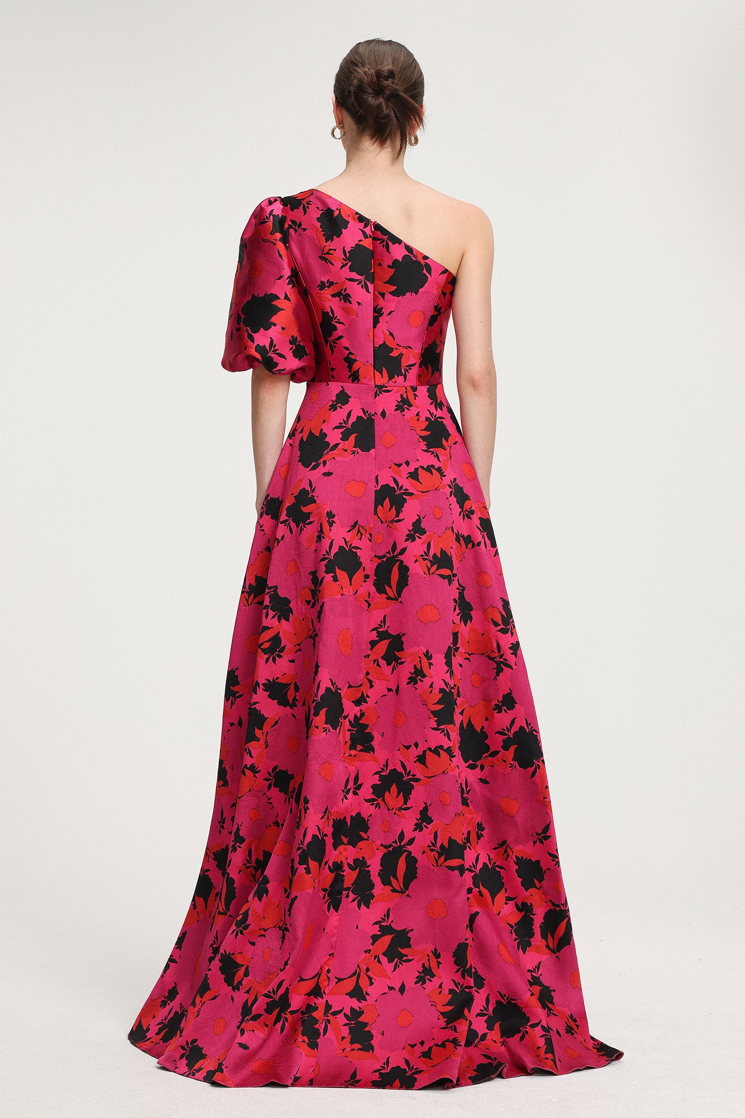 Floral Printed One Shoulder Satin Maxi Dress R2509TJ069