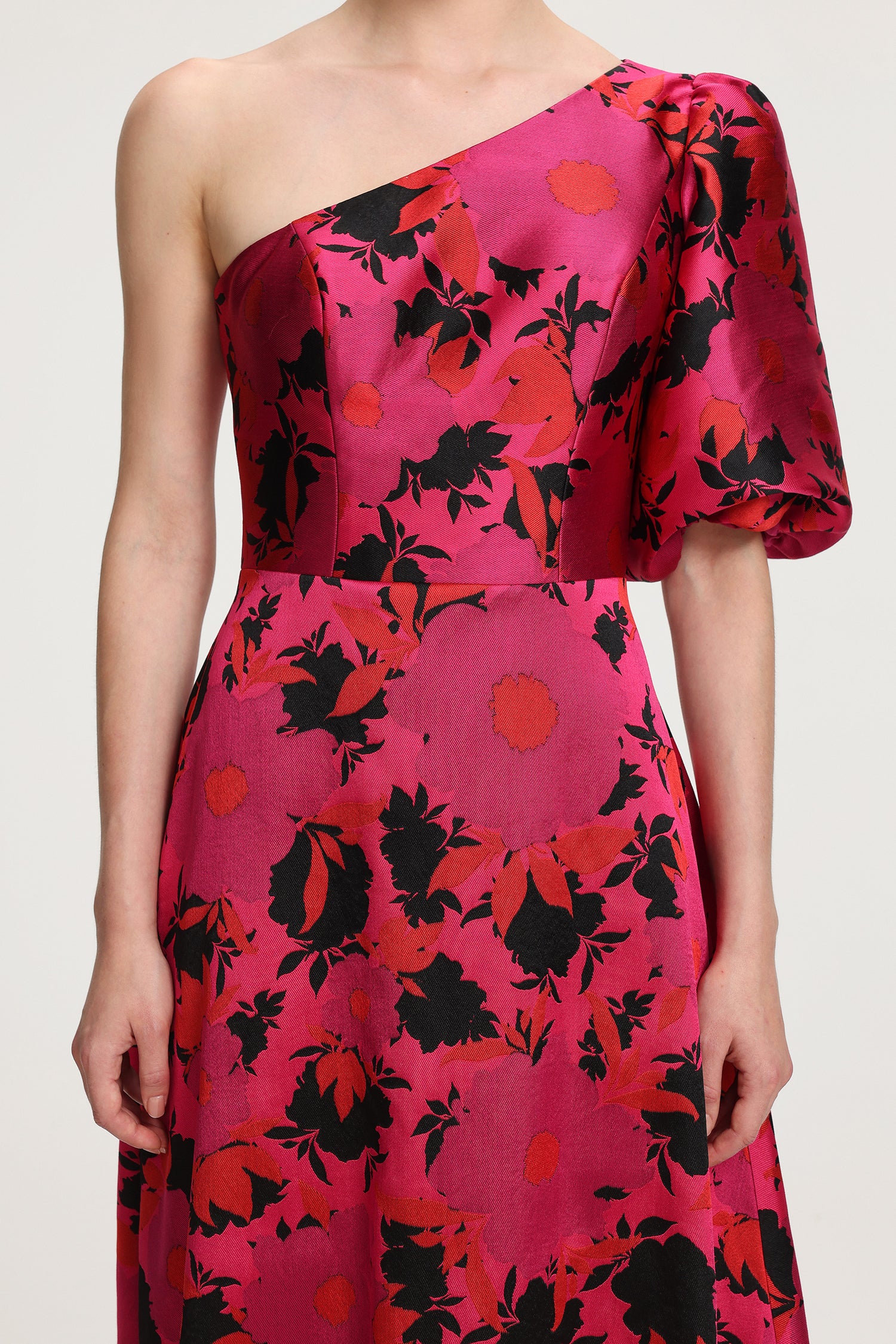 Floral Printed One Shoulder Satin Maxi Dress R2509TJ069