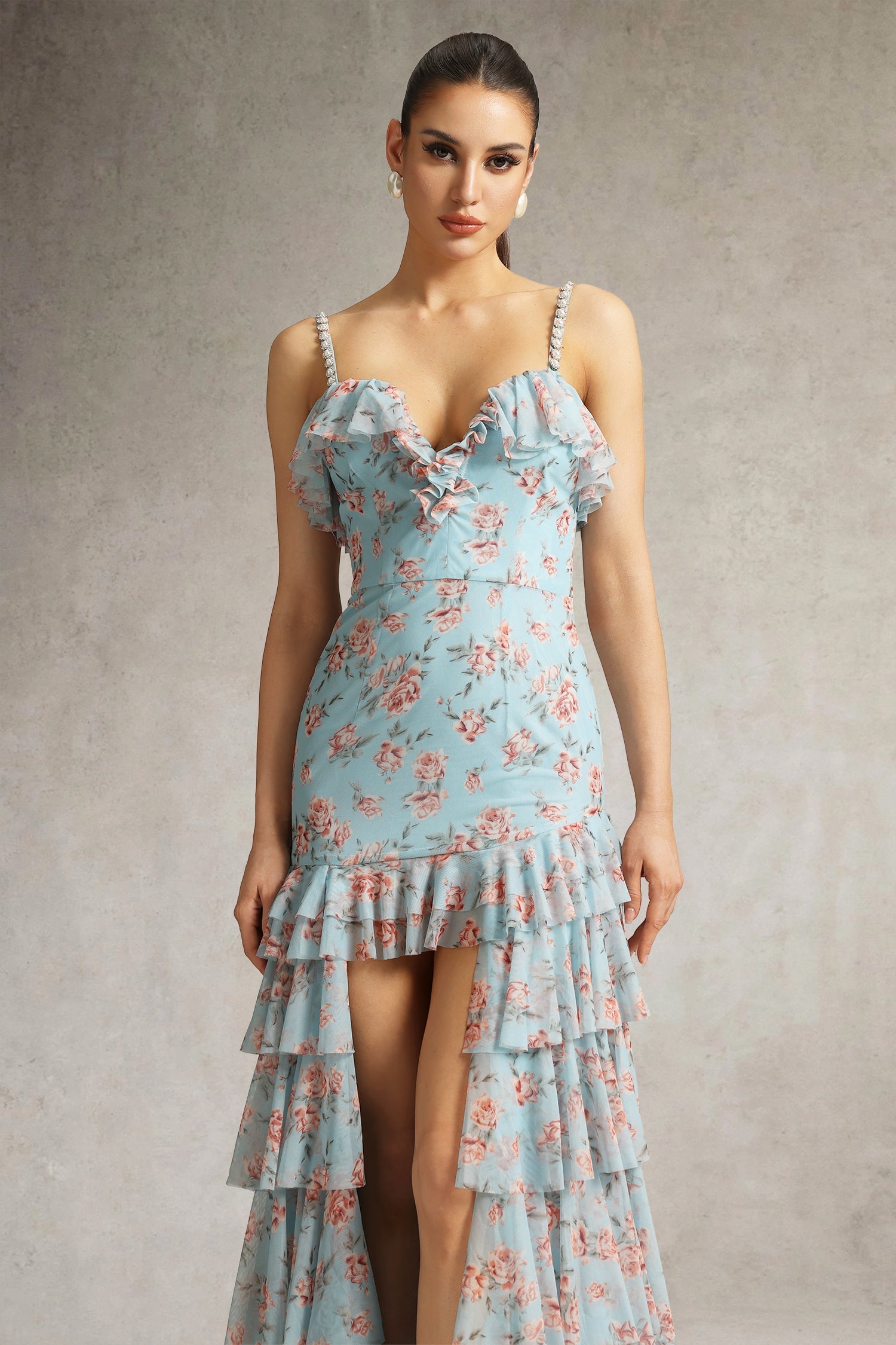 Haliy Floral Print Ruffle Maxi Dress D250703301