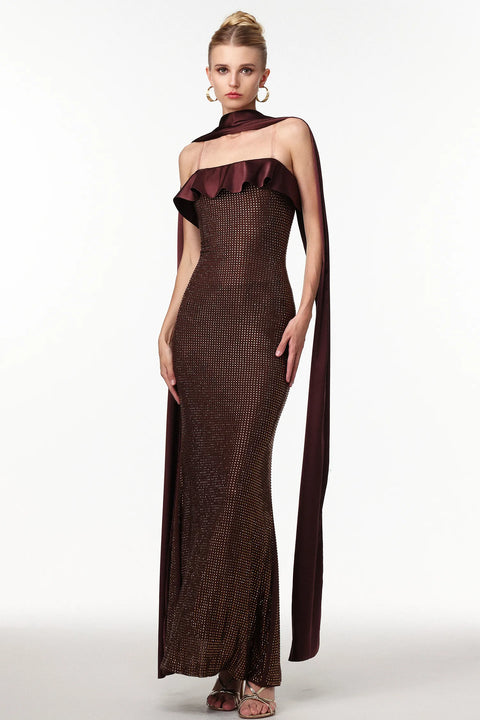Zainab Elegant Contour Rhinestone Knit Maxi Dress by Bella Barnett