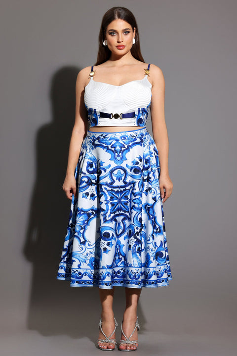 Kaona Halter Floral Printed Top And Skirt Two-Piece Set by Bella Barnett