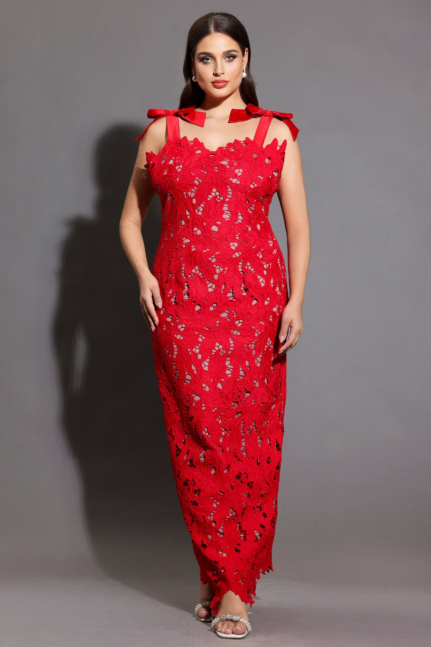Teela Bows Lace Sleeveless Maxi Dress | Goddiva Teela Bows Lace Sleeveless Maxi Dress | Goddiva